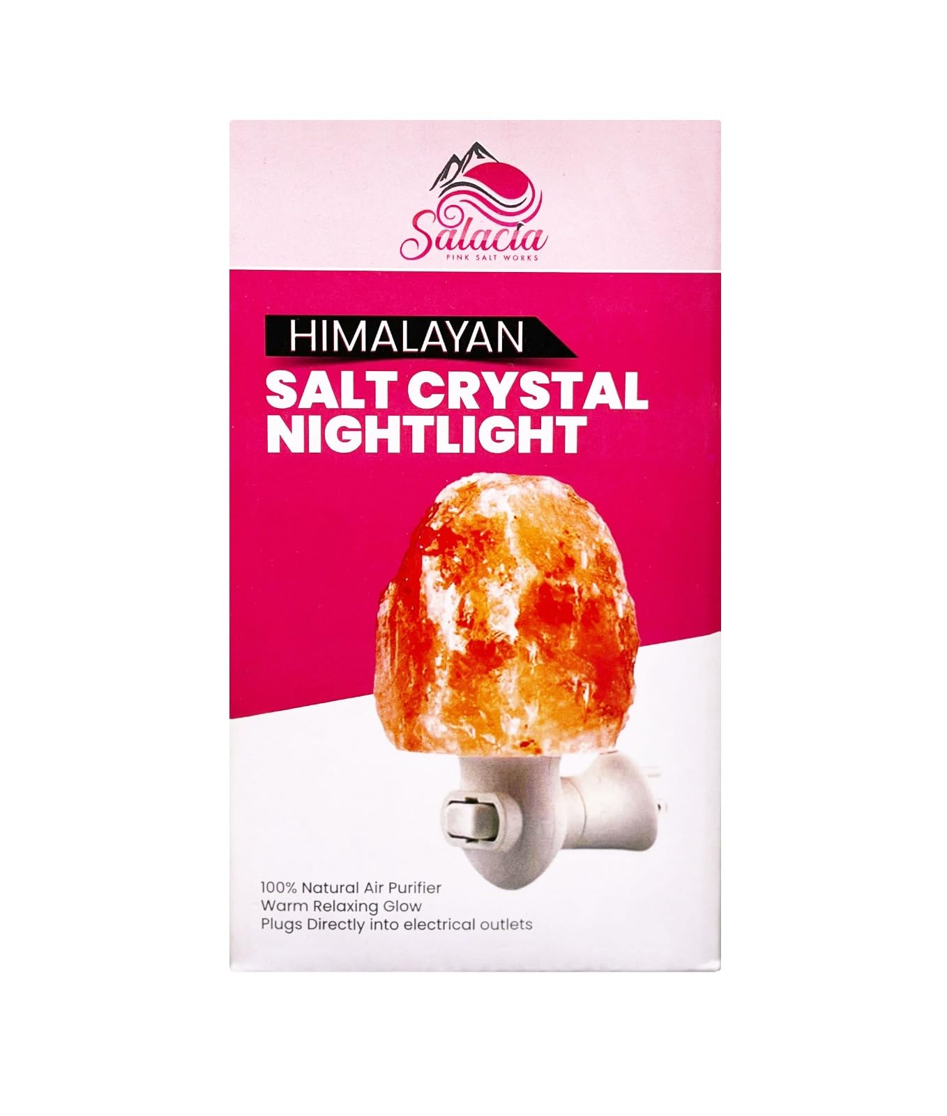 Natural Pink Himalayan Salt Night Light with On/Off Switch, 15W Bulb, Gibraltar Design - Ideal Small Lamp for Home Decor, Bedroom, Living Room, Yoga Studio & Meditation Space