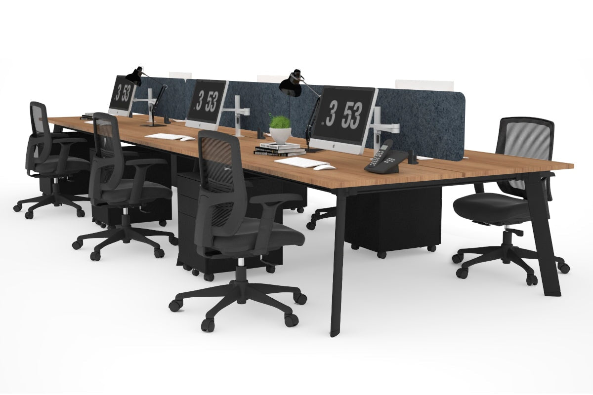 6-Person Workstation with Black Frame - 1600L x 700W Dimensions - Ideal for Office, Conference Room, or Coworking Space