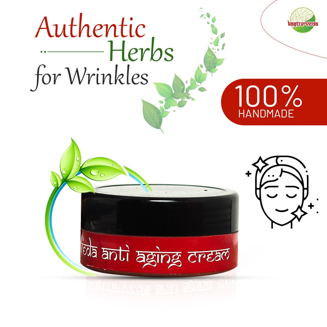 Kasturveda Anti-Aging Face Cream for Women & Men - 25g Hydrating Moisturizer with Natural Ingredients | Reduces Wrinkles & Fine Lines | Perfect for Daily Skincare Routine & Night Care