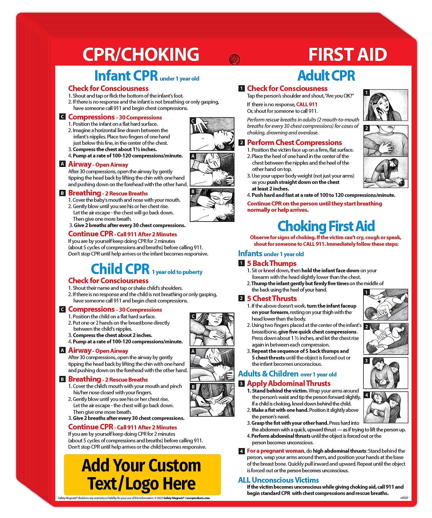 100-Pack CPR & Choking First Aid Refrigerator Magnets - Custom Logo Safety Magnets for Offices, Schools & Homes - Emergency Preparedness Gift for Workplace Safety & Family Protection