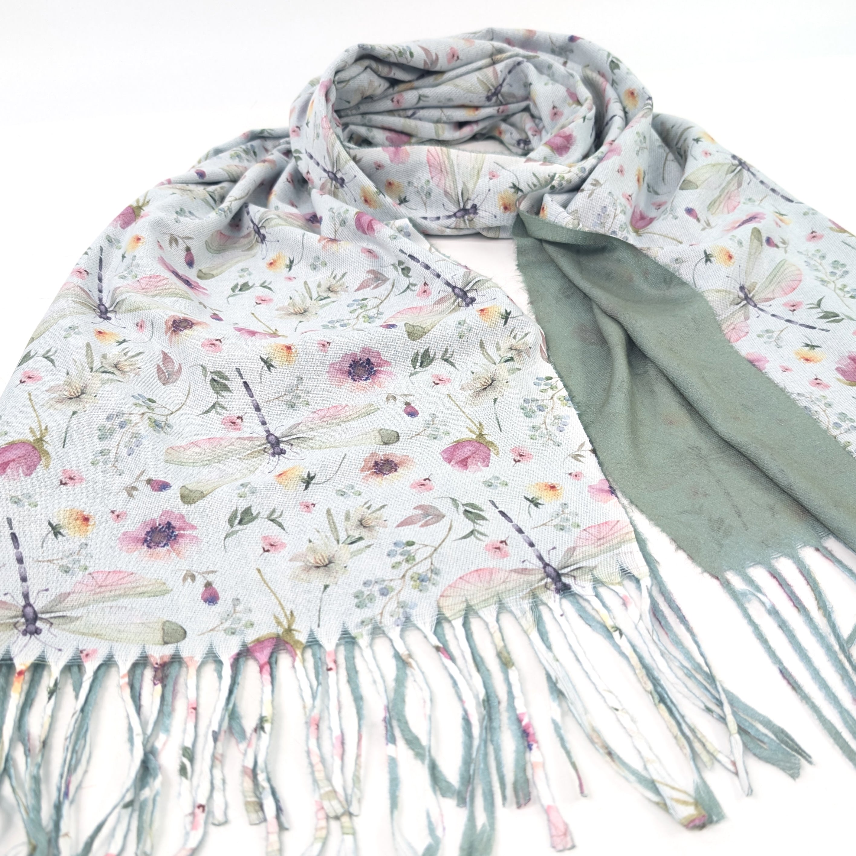 Exclusive Pastel Dragonfly Pashmina Scarf (70x180cm) - Lightweight Soft Shawl Wrap for Women, Perfect for Spring Outfits, Weddings & Special Occasions