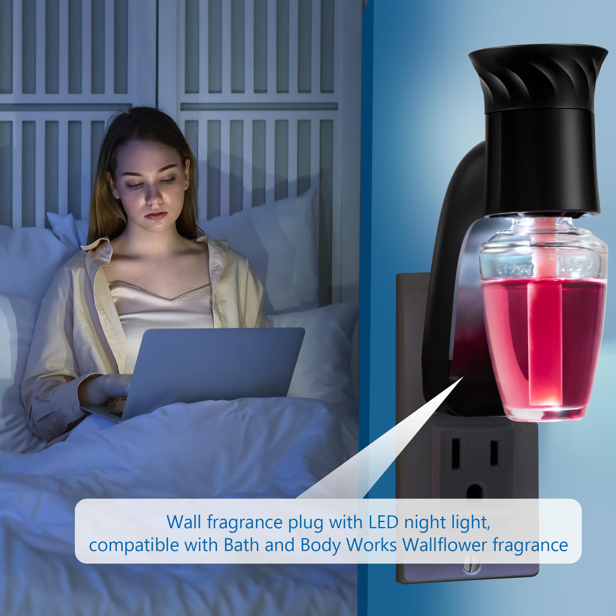 4 Pcs Wall Fragrance Plug with Night Light - Compatible with Bath & Body Works WallFlower, ETL Certified, Rotatable Adjustable Scent Control - Home & Office Aromatherapy Diffuser for Bedroom, Bathroom, Living Room (Black)