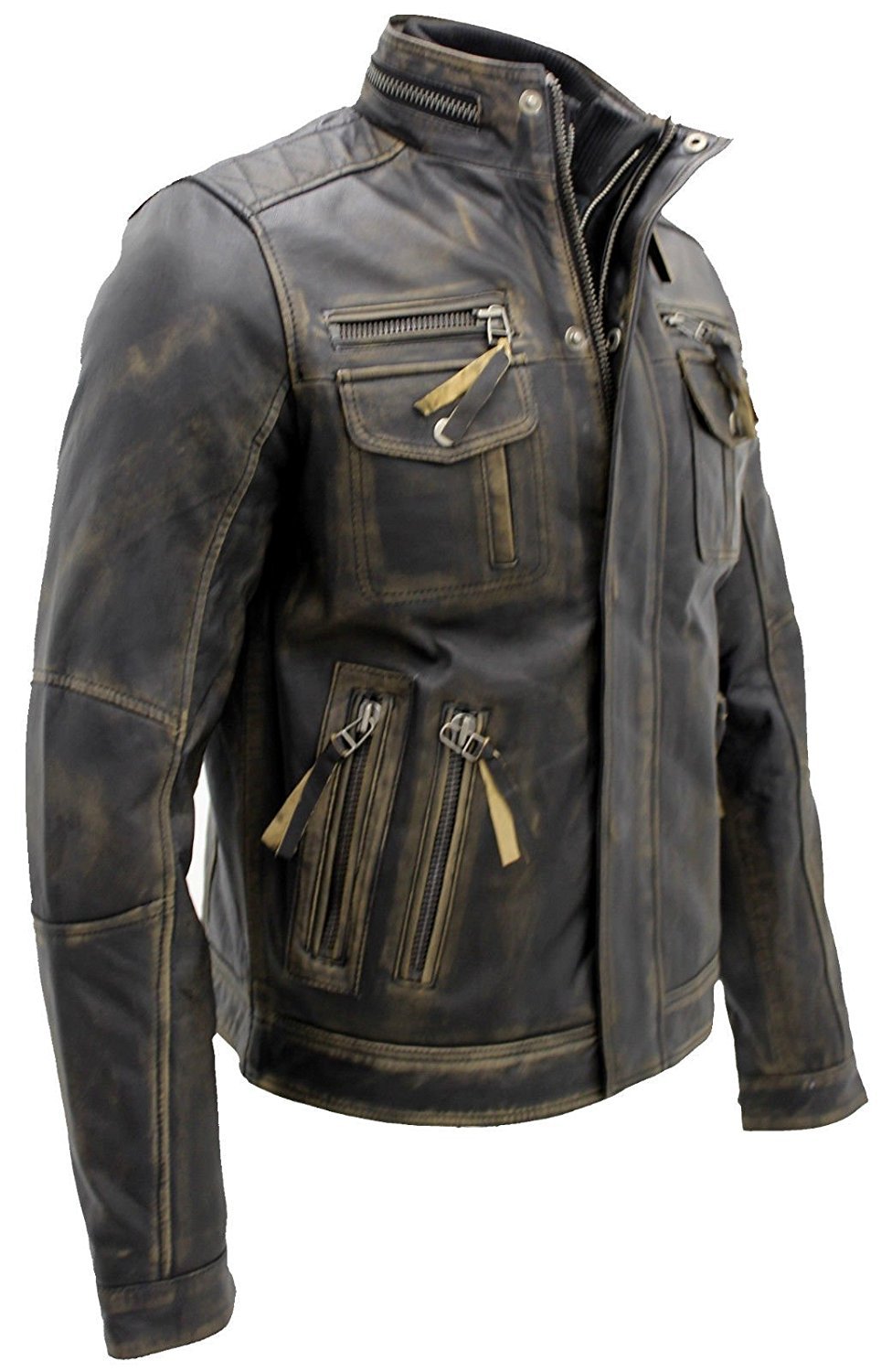 **Men's Black Leather Jacket - Genuine Lambskin Cafe Racer Motorcycle Jacket with Distressed Look | Perfect for Bikers, Riders & Fashion Enthusiasts**