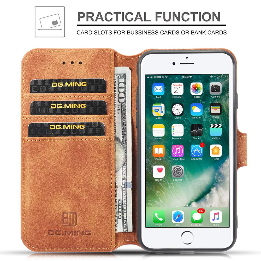 UEEBAI Luxury PU Leather Vintage Wallet Case for iPhone SE 2022 5G/iPhone 7/iPhone 8/iPhone SE 2020/SE3/SE2 - Shockproof Flip Cover with Card Slots & Magnetic Stand (Brown) - Perfect for Business, Travel & Everyday Protection