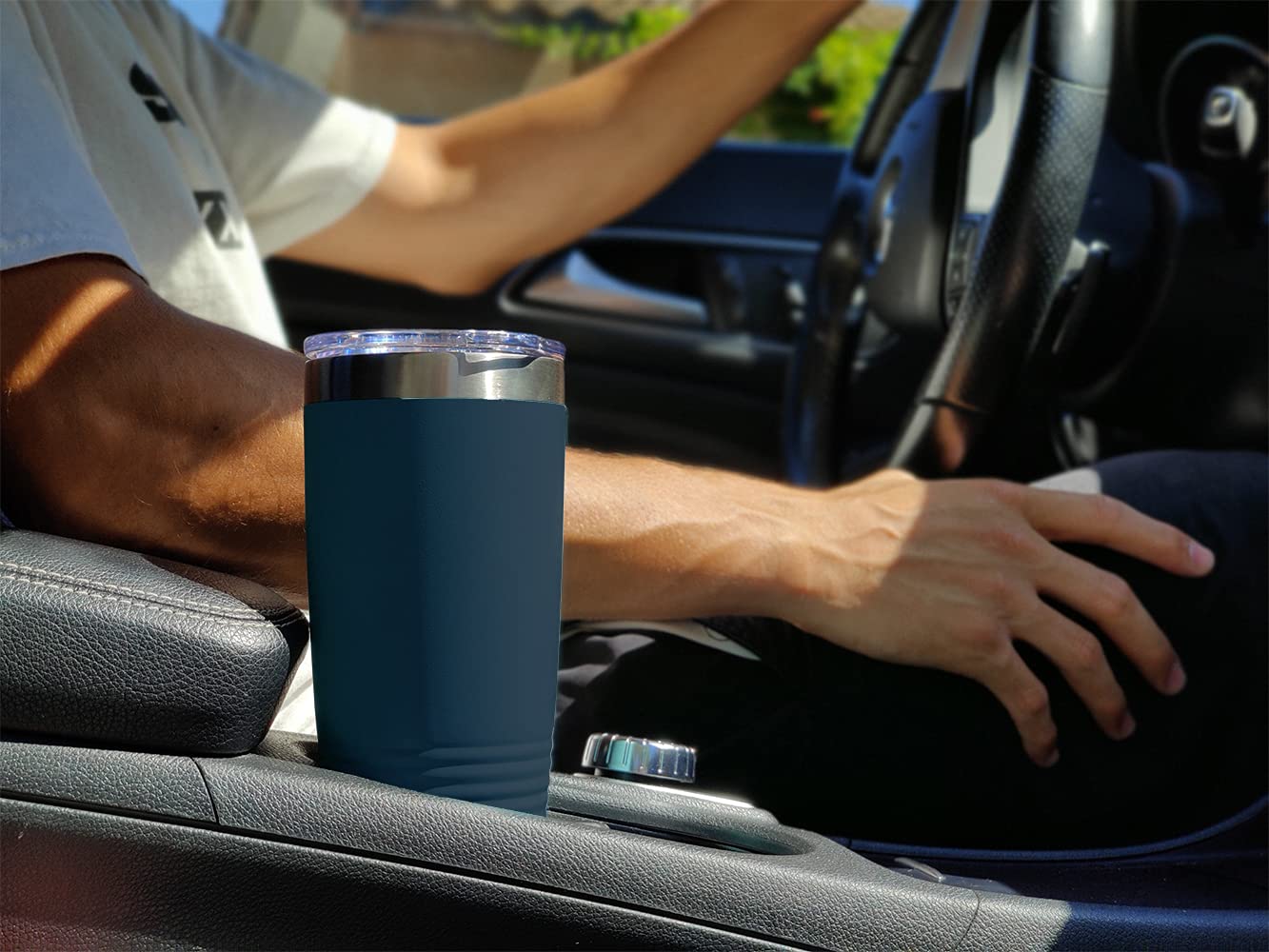 LaserGram 20oz Vacuum Insulated Stainless Steel Tumbler Mug with Soccer Ball Design - Personalized Engraving Included (Navy Blue) - Perfect for Coffee, Tea & Cold Drinks at Home, Office or Soccer Games