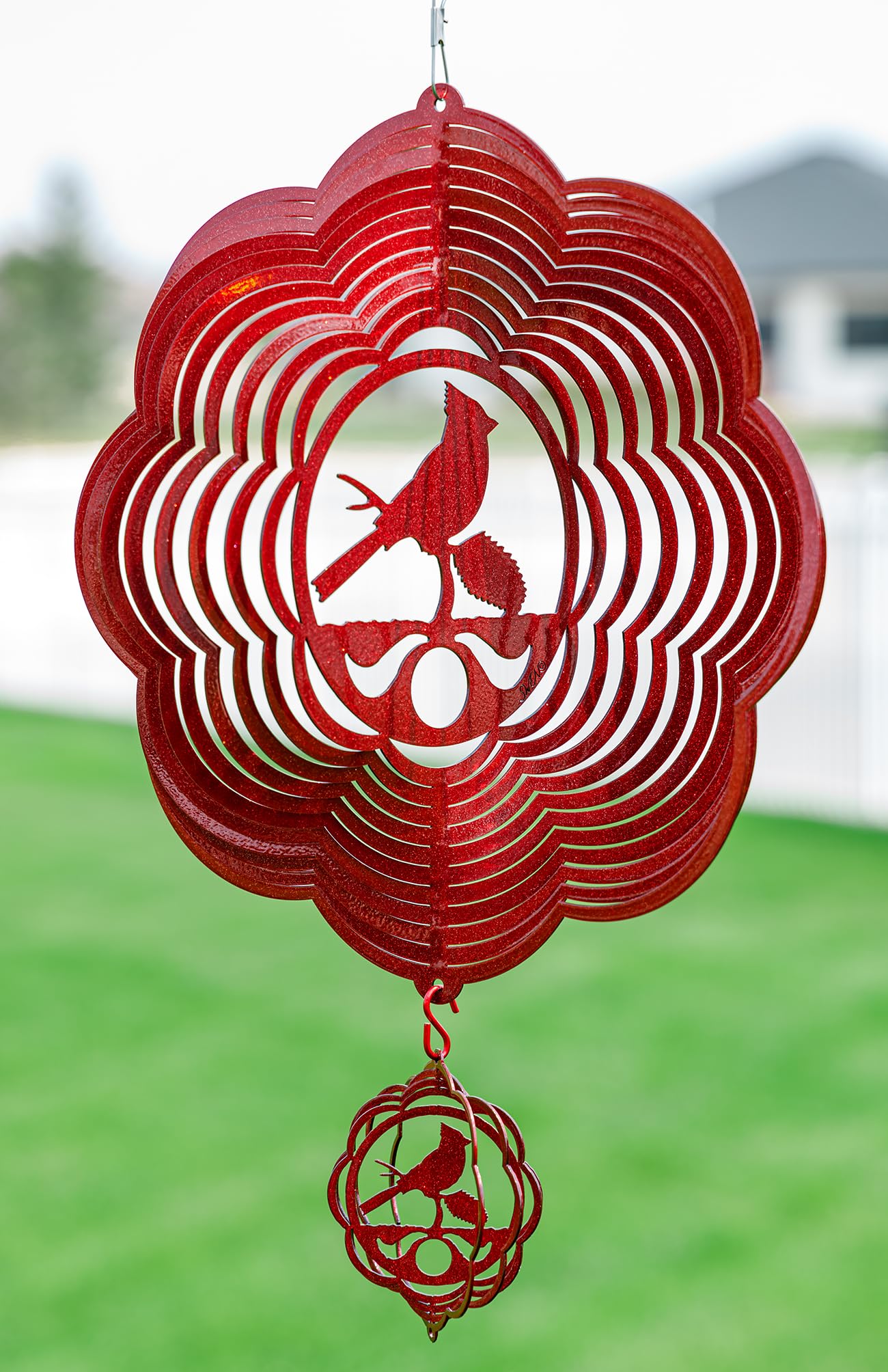 SWEN Products Cardinal Cloud Swirly Metal Wind Spinner - Outdoor Garden Decor, Yard Art for Patio, Lawn, Backyard - Colorful Windmill Spinner for Relaxing Wind Movement