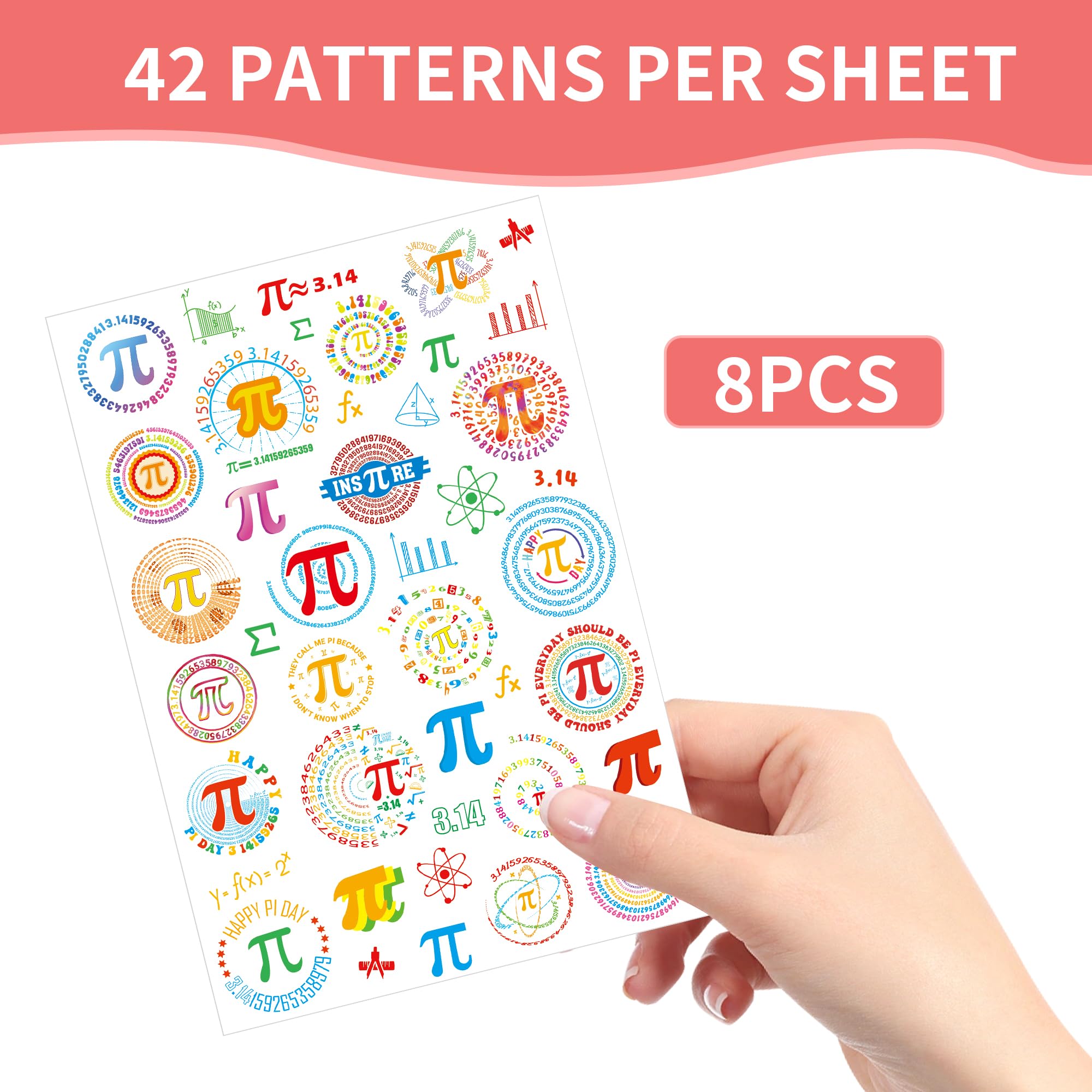 Pi Day Temporary Tattoos Stickers - 200+ Pieces for Math Birthday Party Supplies, Classroom Decorations & School Prizes | Fun STEM Learning Activity for Kids, Boys & Girls | Perfect for Pi Day Celebrations, Math Class Rewards and Science Themed Parties