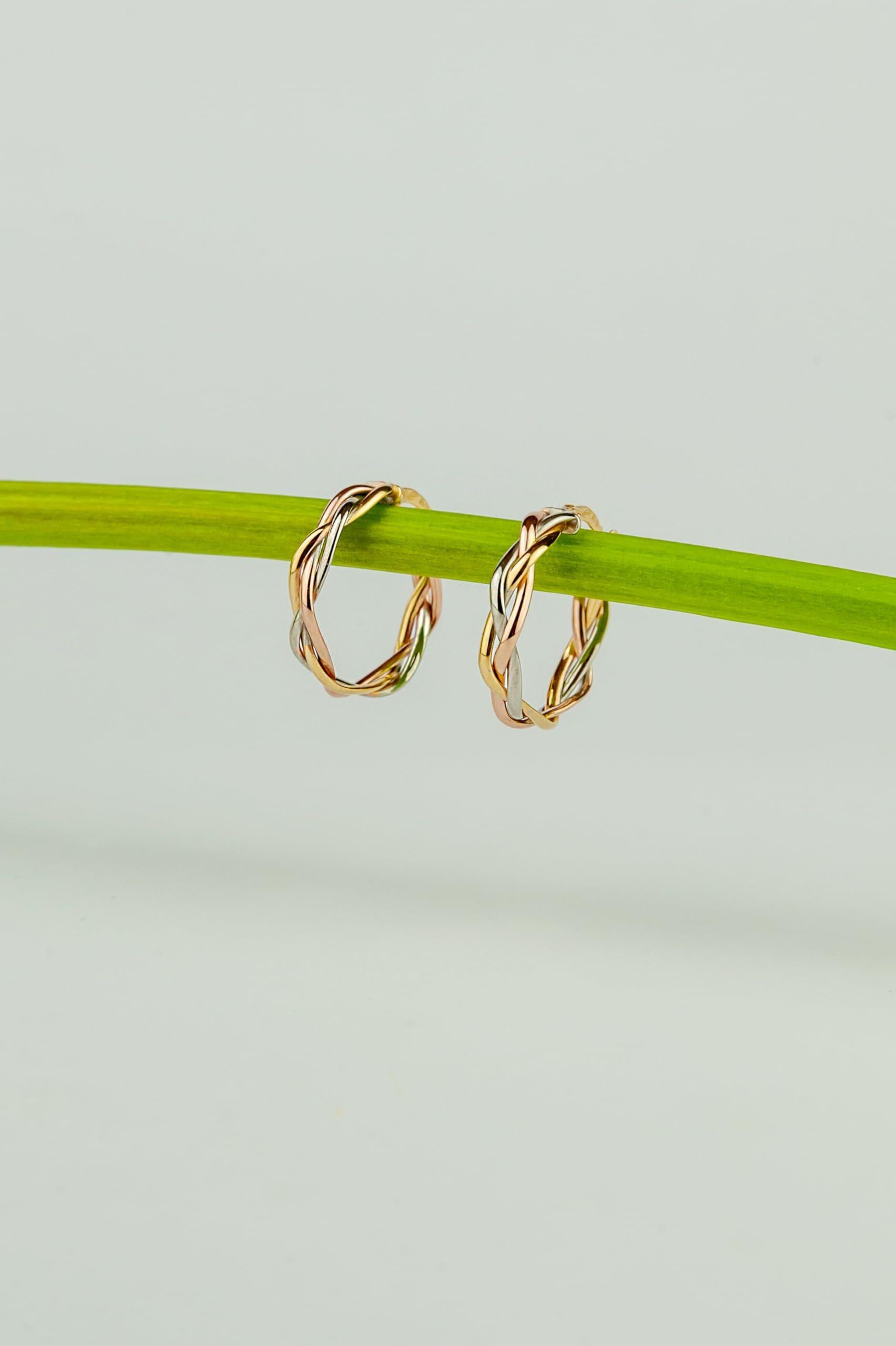 Women's Gold Plated Hoop Earrings with Silver Core - Braided Design Stainless Steel Jewelry for Everyday Wear & Special Occasions