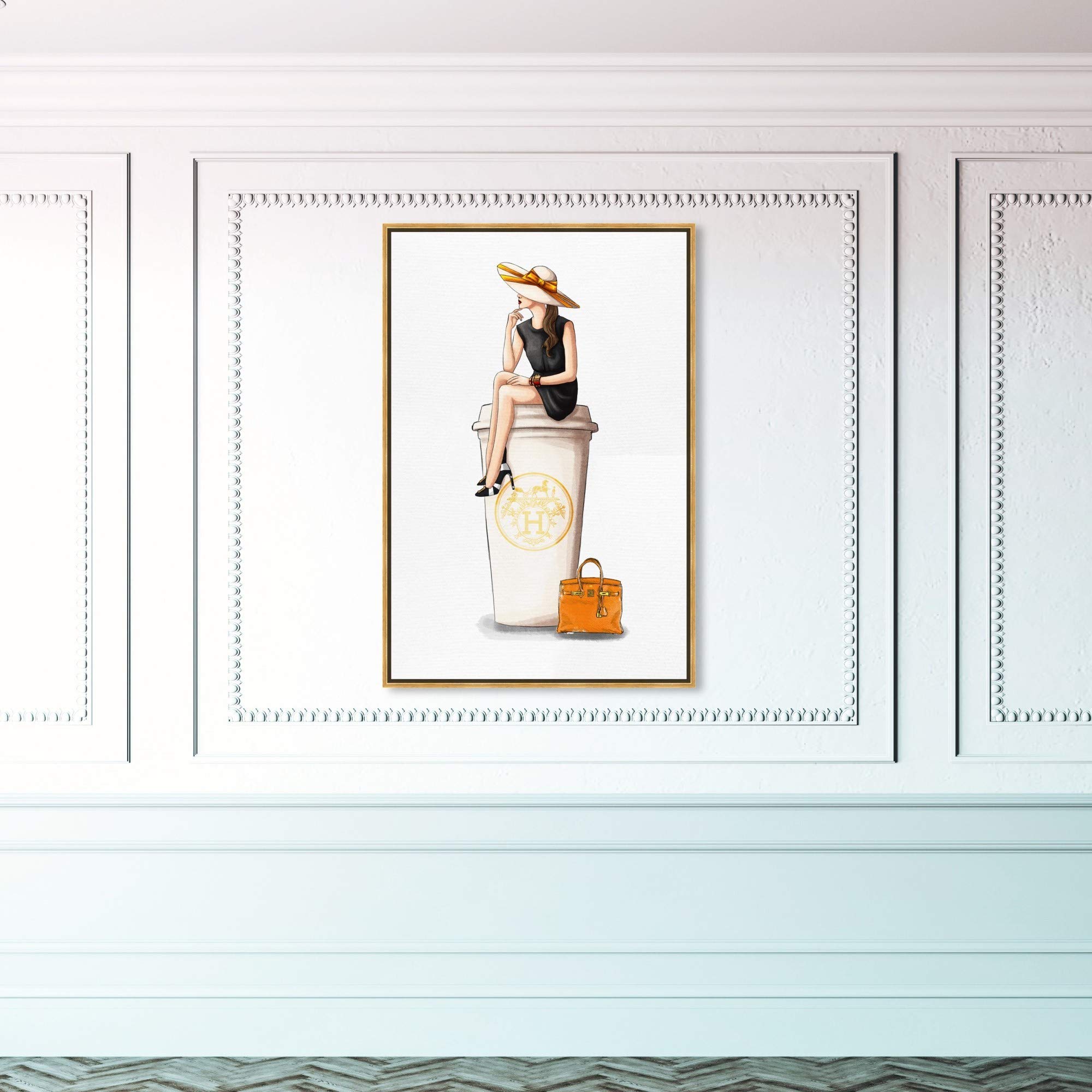 Oliver Gal Artist Co. 'Cafe au Lait' Framed Canvas Wall Art - 24x36 Inches (30x45 cm) Coffee & Spirits Themed Home Decor in Orange & White | Perfect for Kitchen, Dining Room, or Bar Decor