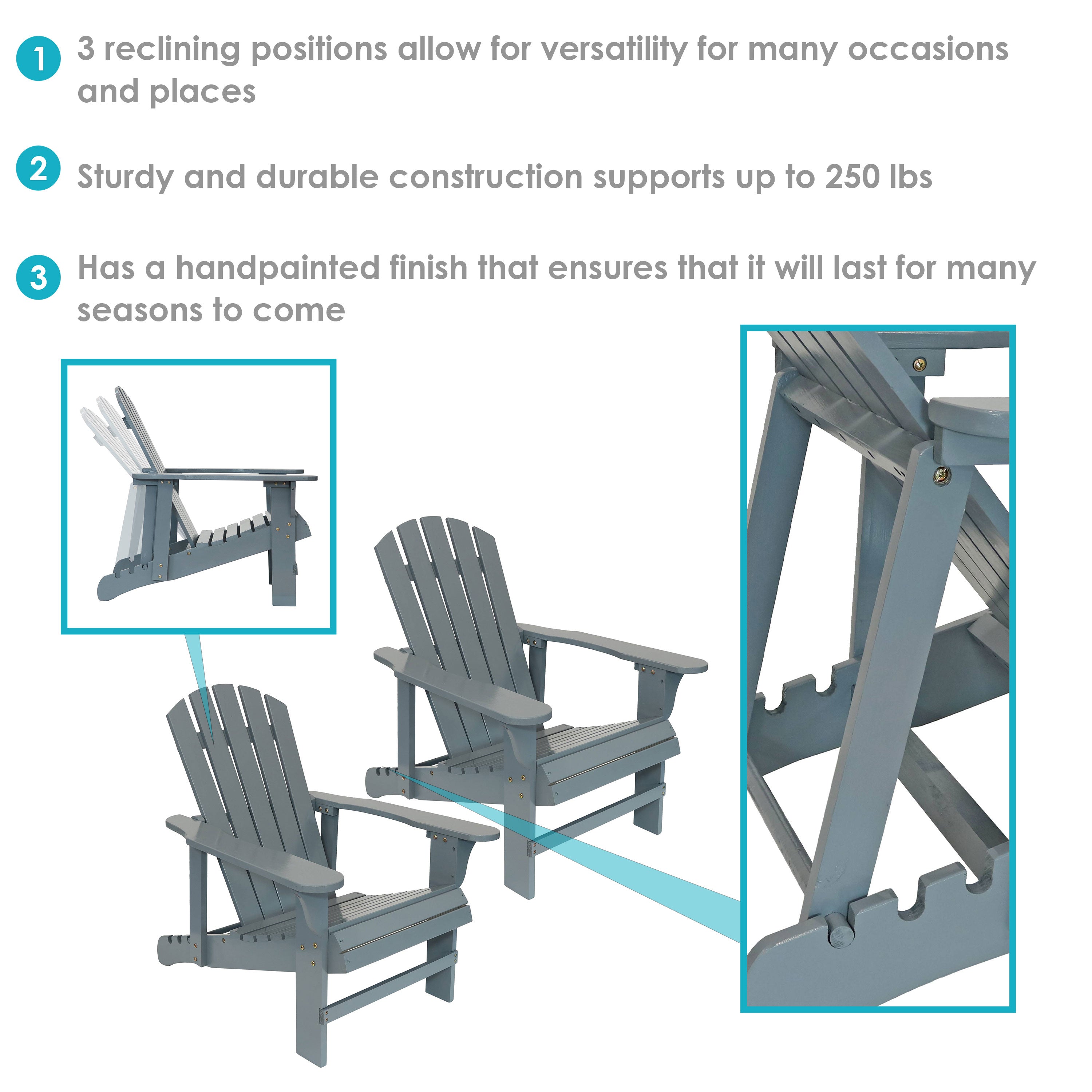Premium Sunnydaze Wooden Outdoor Adirondack Chair with Adjustable Backrest - Comfortable Patio Furniture for Garden, Poolside & Backyard Relaxation