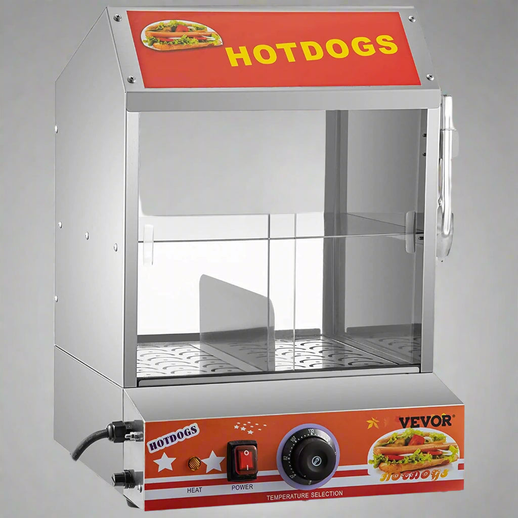 2 Tier Commercial Stainless Steel Hot Dog Steamer 27L with Bun Warmer - Perfect for Restaurants, Food Trucks & Concession Stands | SKU: 4393230