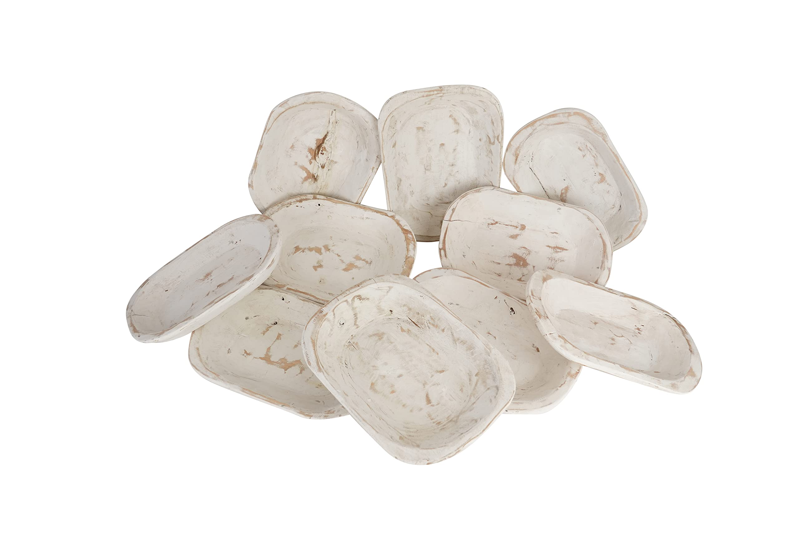 10 Pack Small White Wooden Dough Bowls - Decorative Serving Bowls for Bread, Fruit & Display - Rustic Home Kitchen Decor - Not for Candles