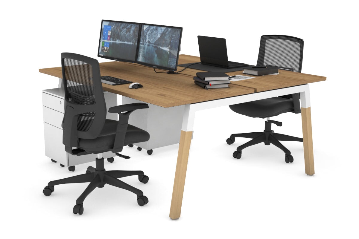 Quadro A Legs 2-Person Office Workstation with Wood Legs & Cross Beam [1400L x 700W] - Perfect for Shared Workspaces, Home Offices, and Collaborative Environments