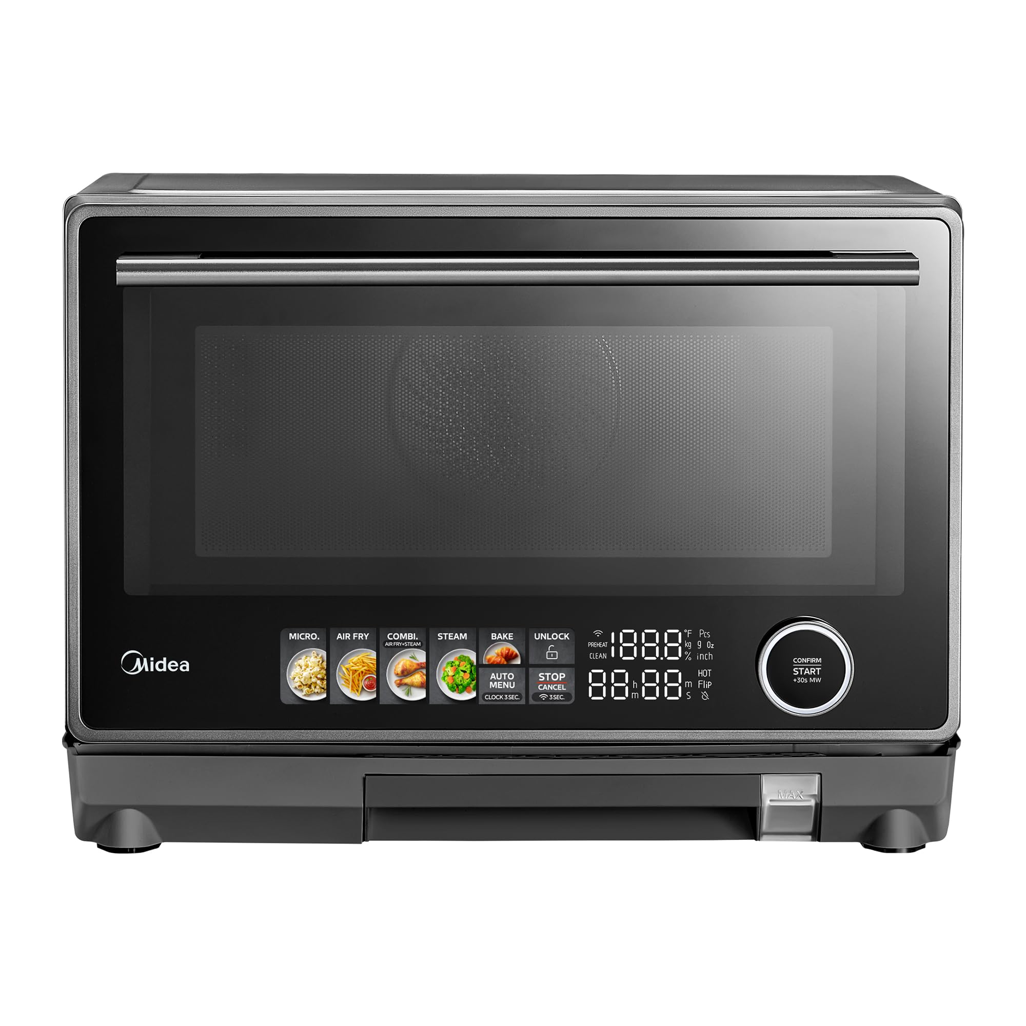 Midea 4-in-1 Multifunctional Microwave Oven with Air Fryer, Steamer & Convection - 32 Auto Programs, Adjustable Power/Temperature, 0.9 Cu.Ft (23L) Capacity, Color Touch Screen - Perfect for Small Kitchens, Quick Meals & Healthy Cooking