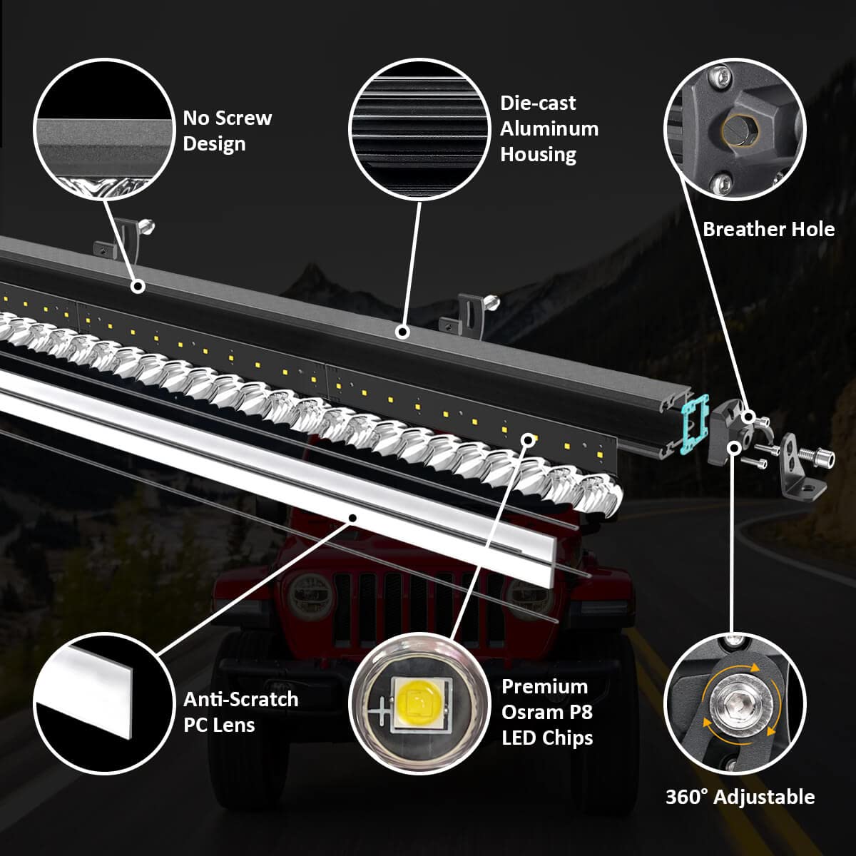 LASFIT 32 Inch LED Light Bar - Single Row Off Road LED Work Light with Spot Flood Combo Beam, IP67 Waterproof - Perfect for Jeep Wrangler, Ford F150, Ranger, Explorer & Toyota 4Runner - Ideal for Off-Roading, Camping, Night Driving & Emergency Lighting
