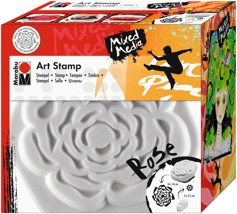 Marabu 027200004 Art Stamp Rose - 16 x 16 cm DIY Craft Stamp for Scrapbooking, Card Making & Gift Wrapping