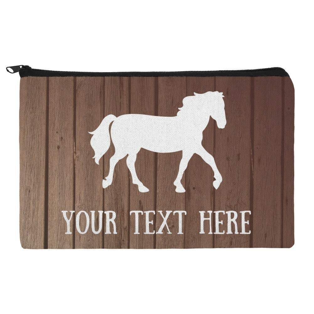 Personalized Custom Engraved 1 Line Horse Silhouette Wooden Makeup Cosmetic Bag Organizer Pouch - Perfect for Travel, Gym & Everyday Essentials Storage