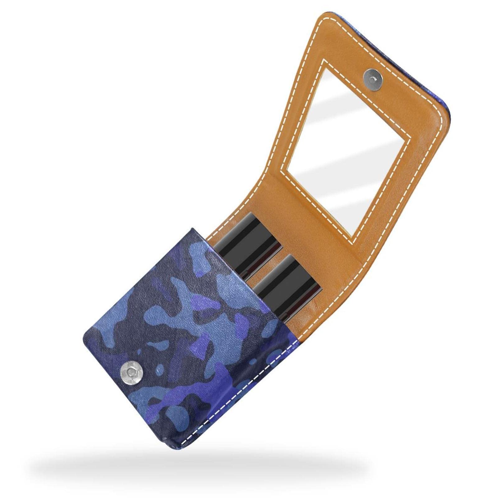 Personalized Lipstick Case - Portable Makeup Bag & Cosmetic Pouch Organizer with Blue Watercolor Camouflage Pattern - Perfect for Travel, Home Storage & Gift Giving