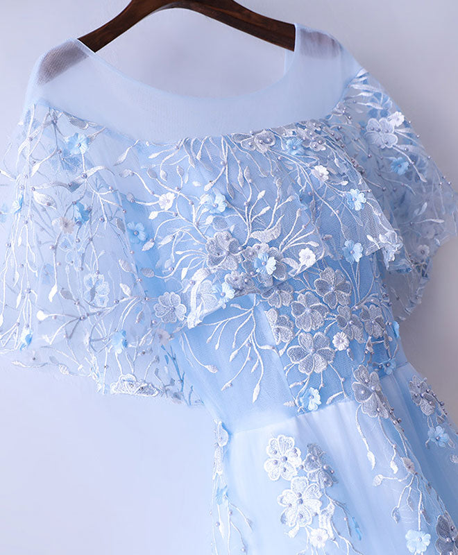 Light Blue Tulle Lace Long Prom Dress - Elegant Blue Lace Graduation Gown for Formal Events | Perfect for Prom Night, Homecoming & Special Occasions