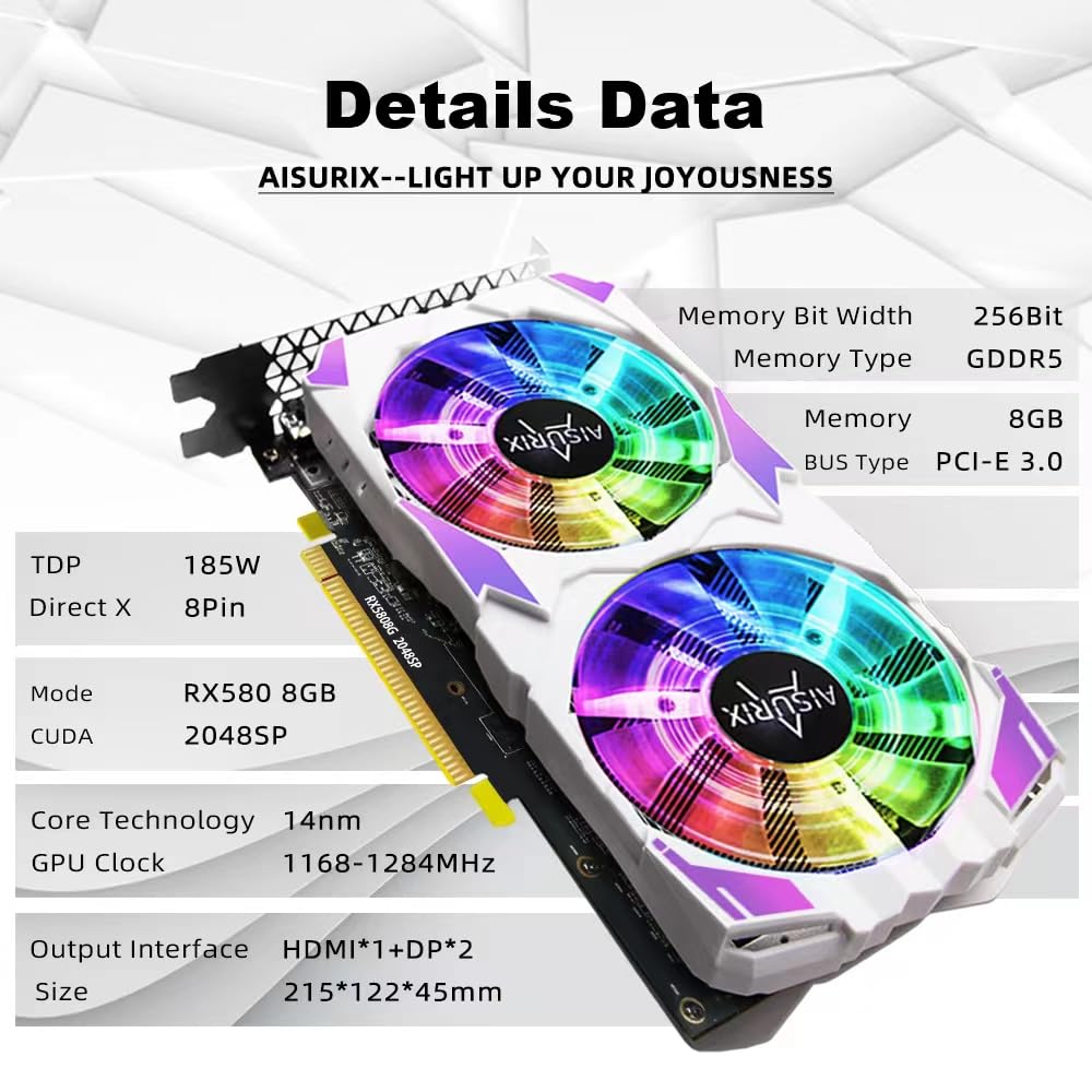 RX 580 8GB GDDR5 256-bit Gaming Graphics Card with Freeze Fans | 2048SP, 2xDP & HDMI, PCIe 3.0 | High Performance PC Video Card for 4K Gaming, VR, Streaming & Content Creation
