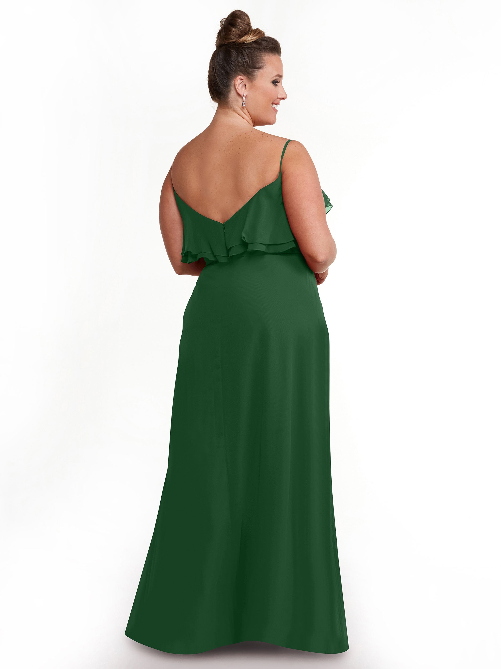 Elegant 80146 Chiffon Bridesmaid Dress with Ruffled Neckline - Perfect for Weddings, Formal Events & Special Occasions