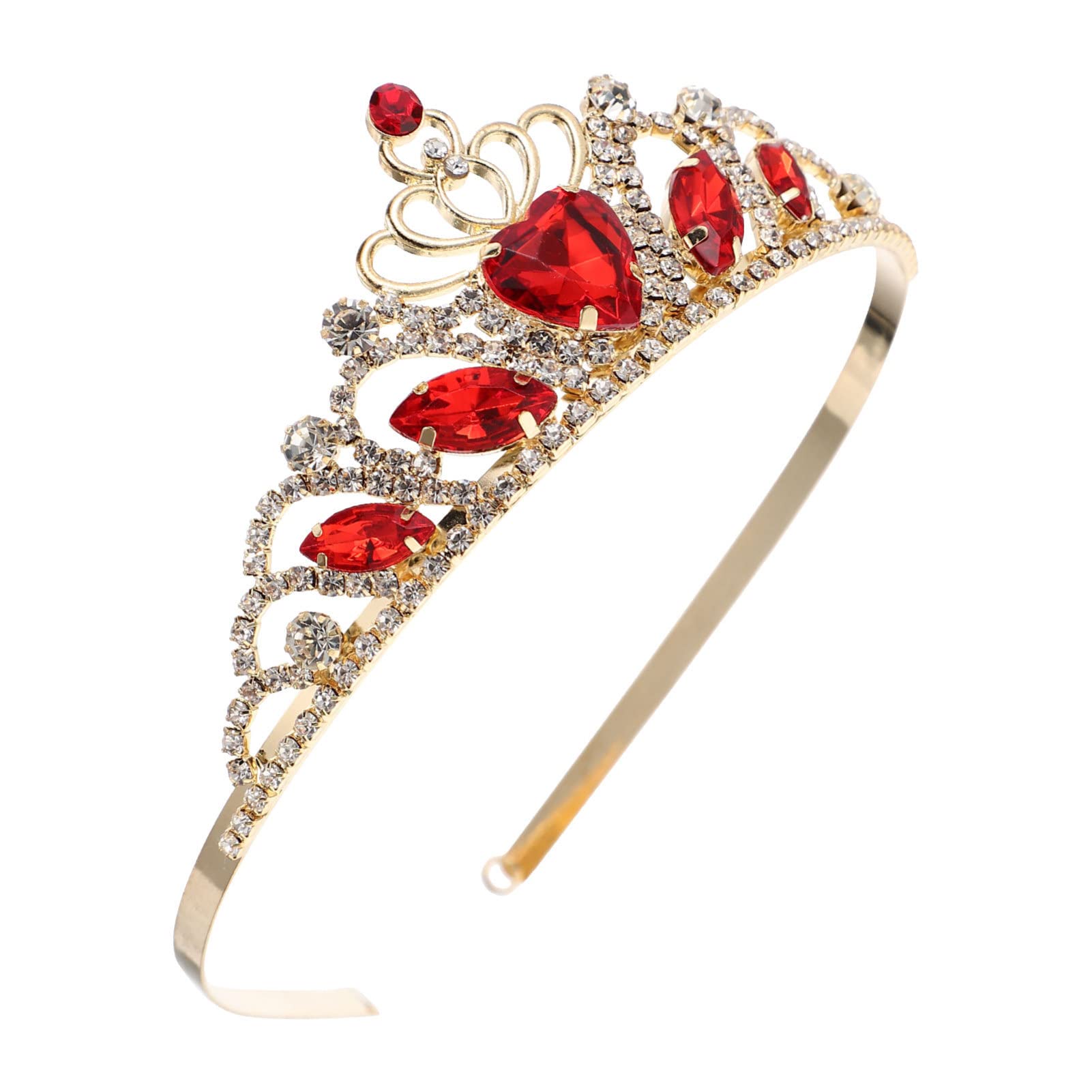 Sparkling Rhinestone Kids Tiara Headband - Red Heart Gem Crown for Girls, Princess Costume Accessories, Bridal Outfits & Goddess Jewelry | Perfect for Birthday Parties, Pageants, Dress-Up Play & Photo Shoots