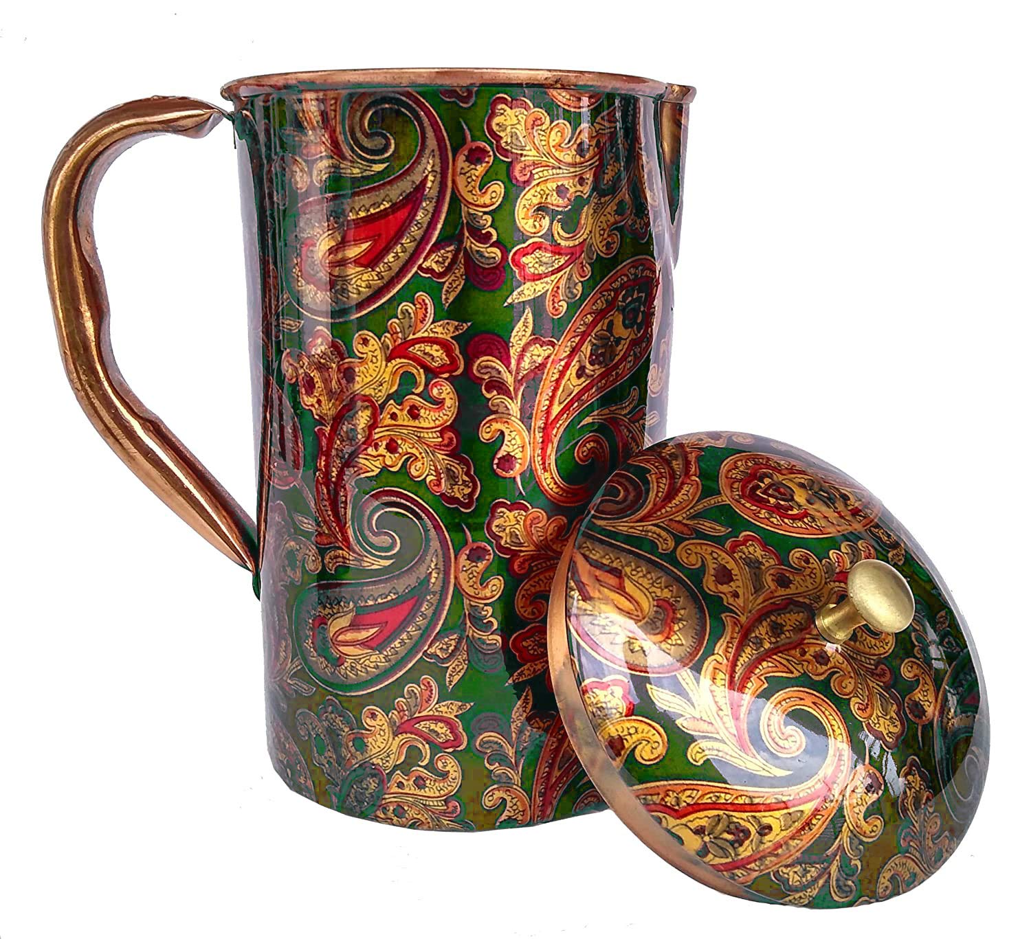Handmade Screen Printed Pitcher and 2 Tumbler Set - Traditional Indian Jug and Glass Serving Set (1 Pitcher + 2 Glasses) - Perfect for Chai, Lemonade, and Summer Beverages