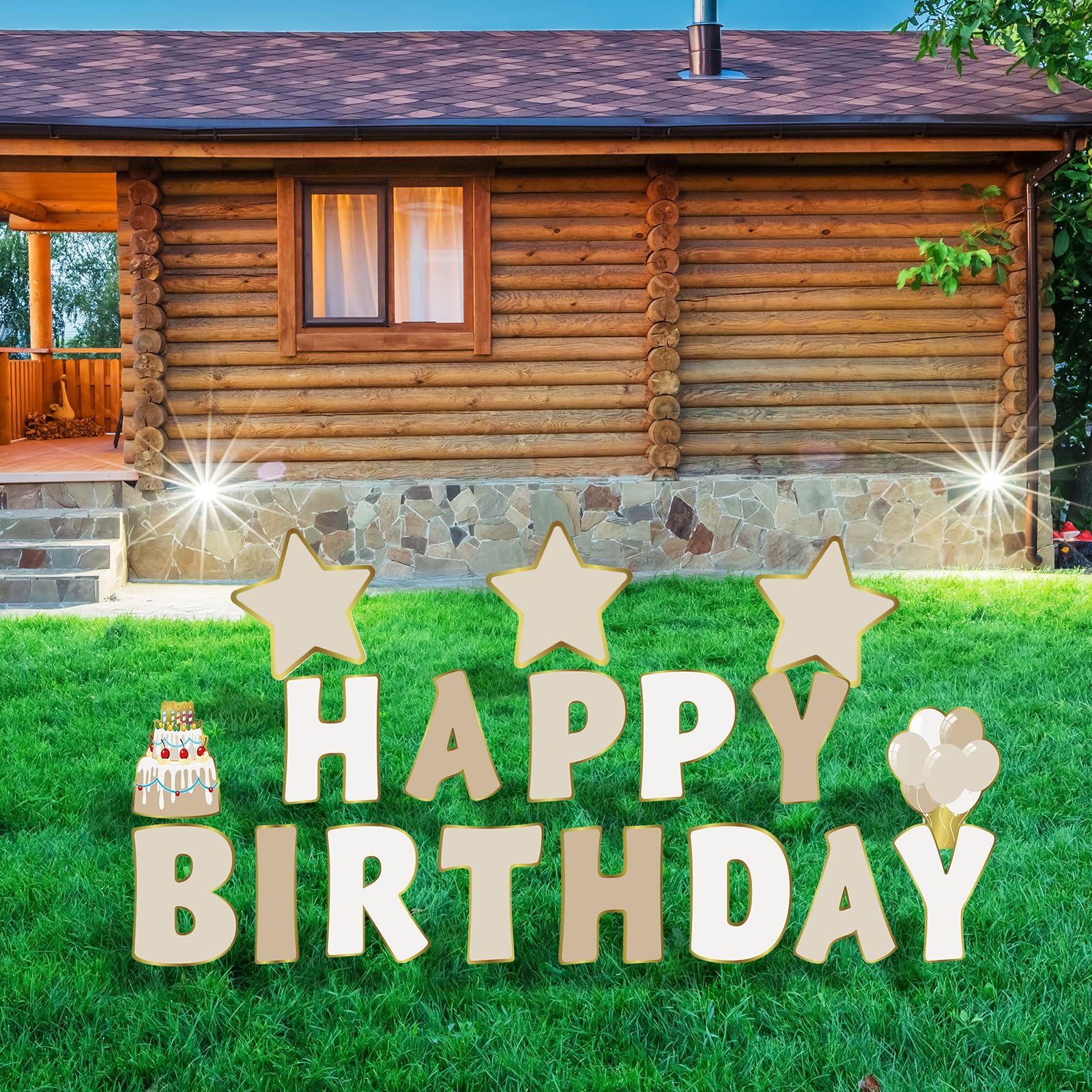 Jetec 18-Piece Happy Birthday Yard Sign Set with Stakes - 16 Inch Outdoor Lawn Signs for Birthday Parties | Cake & Balloon Patio Decorations | Garden & Lawn Party Decor | Perfect for Backyard Celebrations, BBQs, and Outdoor Events