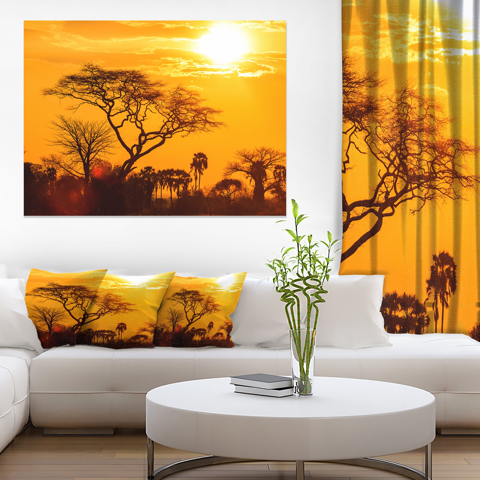 African Sunset Orange Glow Extra Large Wall Art - Stunning Landscape Painting for Living Room, Bedroom & Office Decor