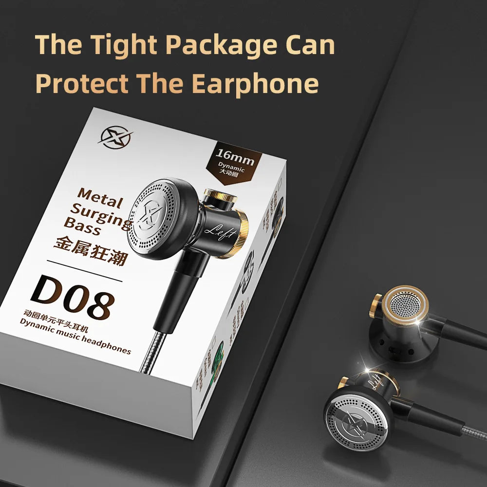 Premium Metal HiFi Flat Head Earphones with Microphone - Deep Bass Wired Headphones for Music, Gaming & Phone Calls - Perfect for Travel, Workout & Daily Commute