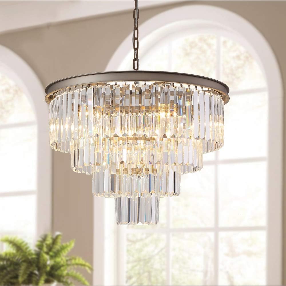 5-Light Crystal Modern Nickel Chandelier - 4-Tier Pendant Ceiling Light Fixture for Dining Room, Living Room, Bedroom & Entryway - Elegant Lighting for Home Decor, Weddings & Special Events