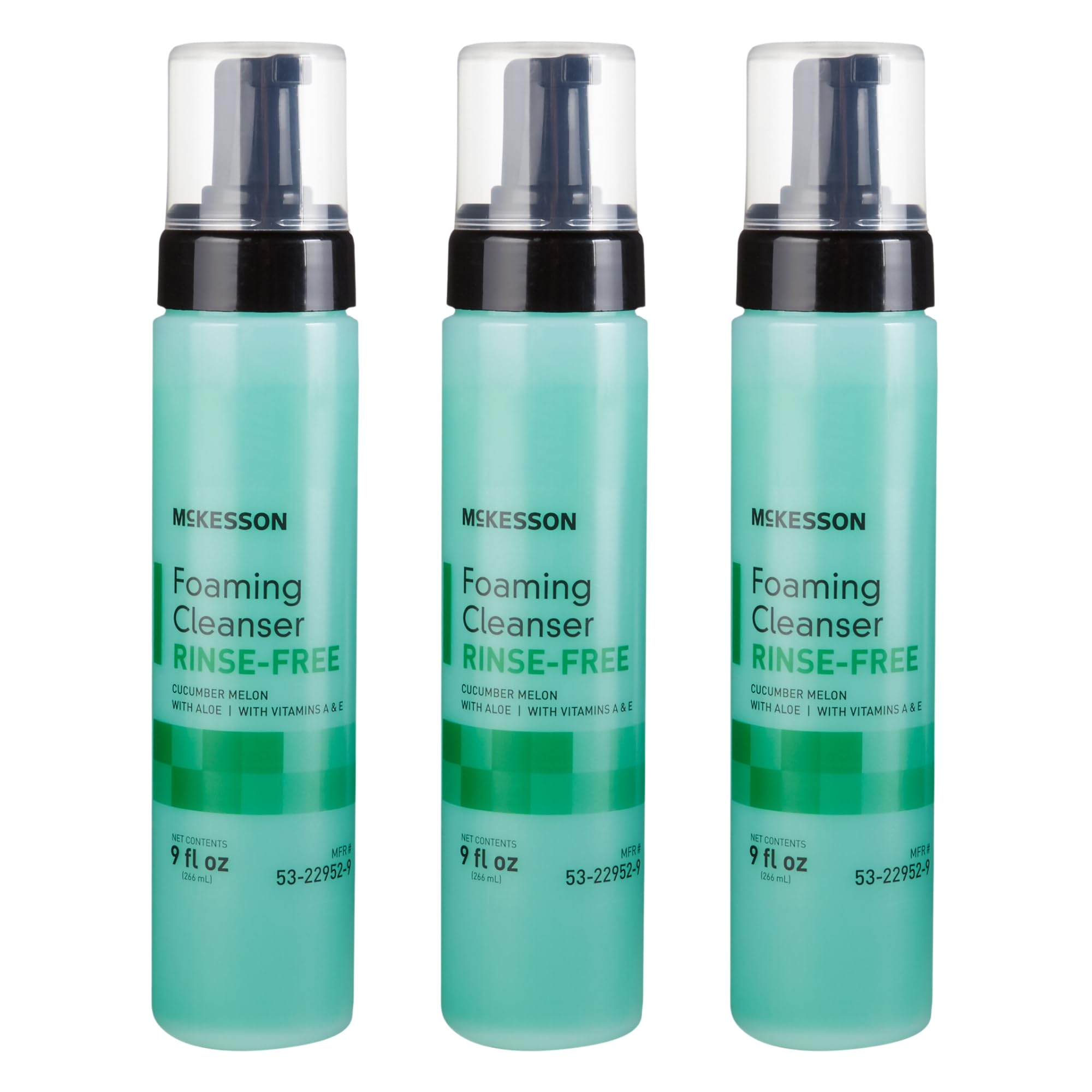 McKesson Rinse-Free Foam Cleanser with Aloe Vera, Vitamin A & E - 9 oz (3 Pack) | No-Rinse Body Wash & Shampoo for Elderly & Bedridden Patients | Hospital Grade, Cucumber Melon Scent | Ideal for Home Care, Nursing Homes & Post-Surgery Hygiene