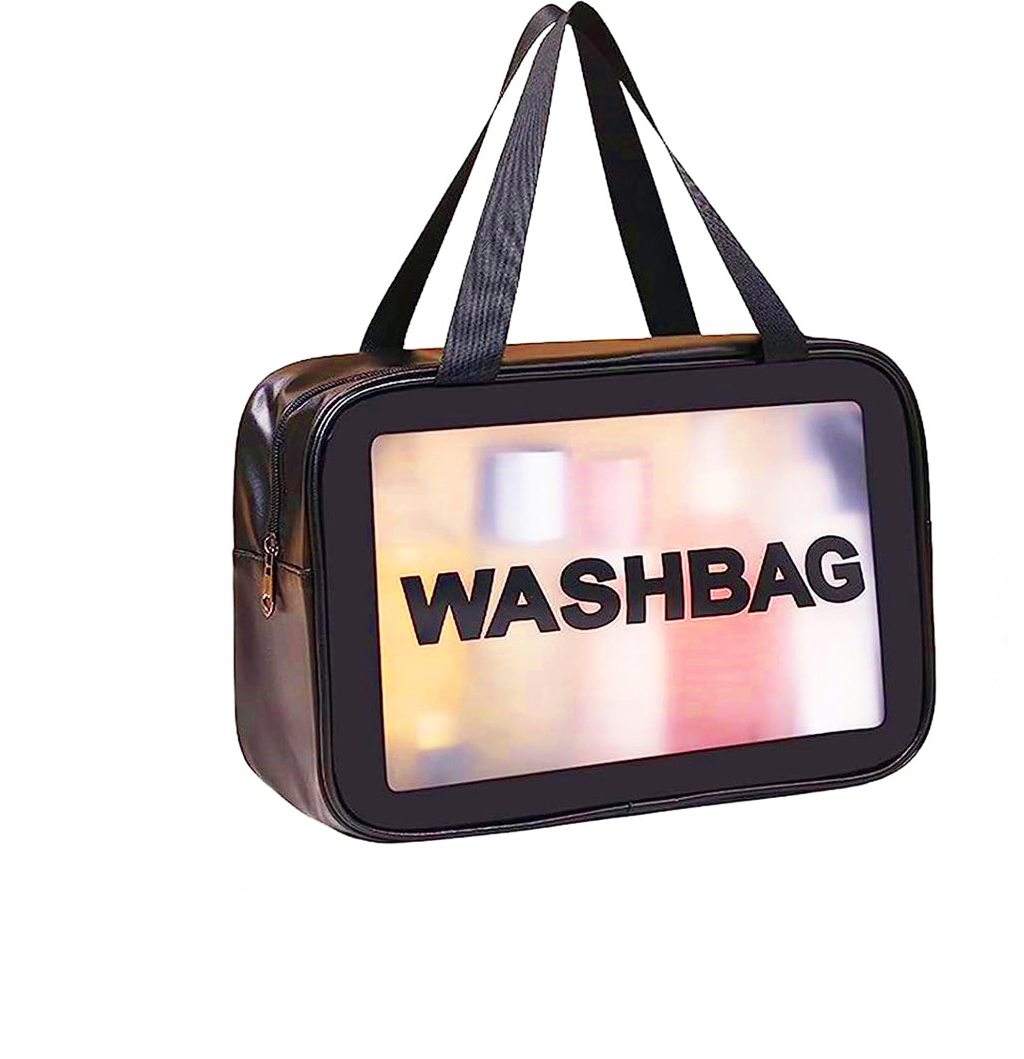 Translucent Waterproof Makeup Bag - Large Black Travel Cosmetic Organizer for Toiletries | Perfect for Travel, Gym & Bathroom Storage