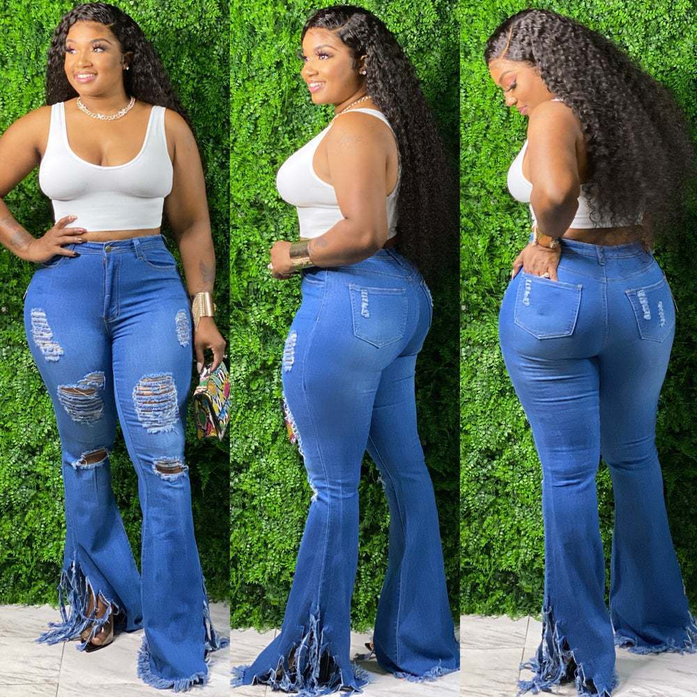 Ripped Denim Tassel High Rise Jeans for Women - Trendy Distressed Skinny Jeans with Fringe Details | Perfect for Casual Outfits, Street Style & Night Out