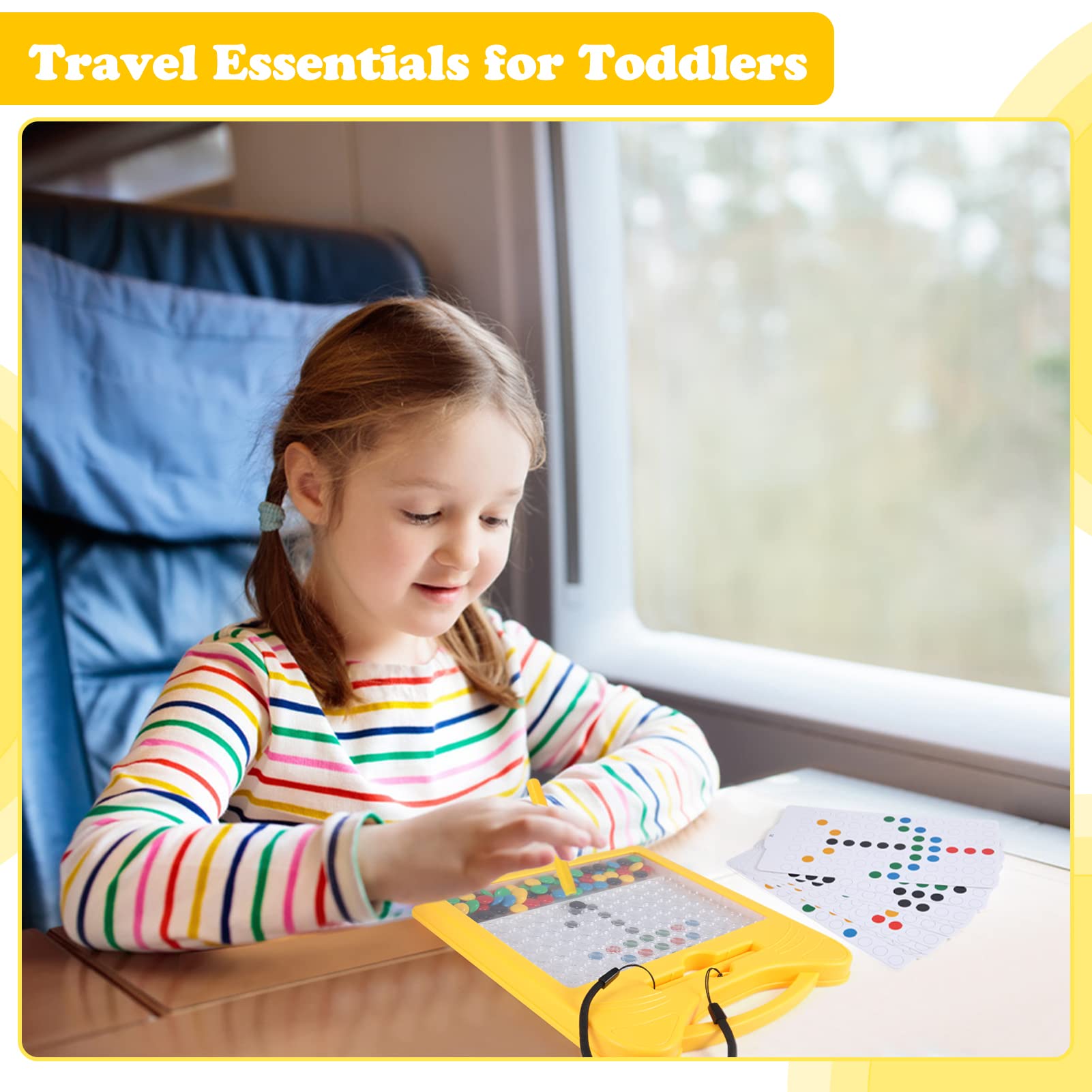 Magnetic Drawing Board for Kids - Toddler Magnet Doodle Board with 2 Pens, Dot Art Educational Toy for Fine Motor Skills Development | Travel Essential for Airplane, Car Rides & Home Play (Yellow Cat Design)