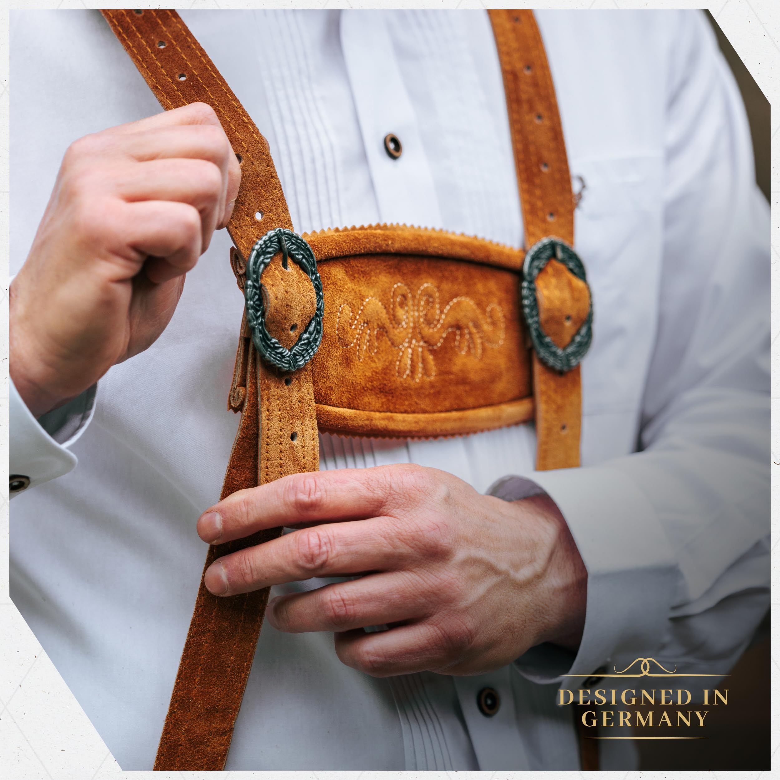 Authentic German Lederhosen for Men - Genuine Leather Bavarian Traditional Oktoberfest Pants - Light Brown Knee-Length - Perfect for Oktoberfest, Beer Festivals & Cultural Events