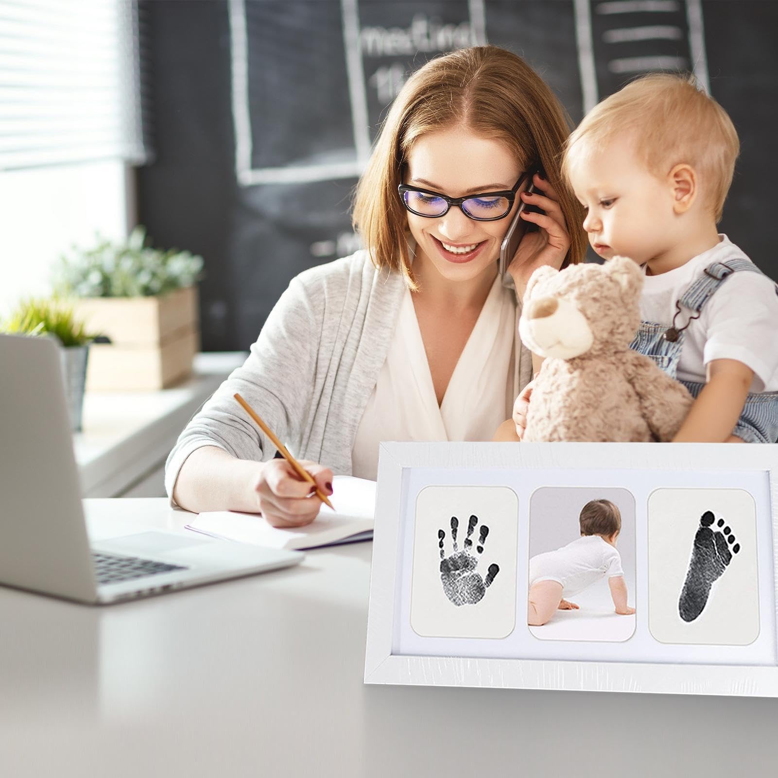 Baby Handprint and Footprint Frame Kit - Rustic Nursery Decor Picture Frames with Safe Clean-Touch Materials | Handprint Mold Kit for Newborn Keepsake, Baby Shower Gift & First Birthday Present | Perfect for Nursery Wall Decor, Baby Memory Book & Family Keepsakes