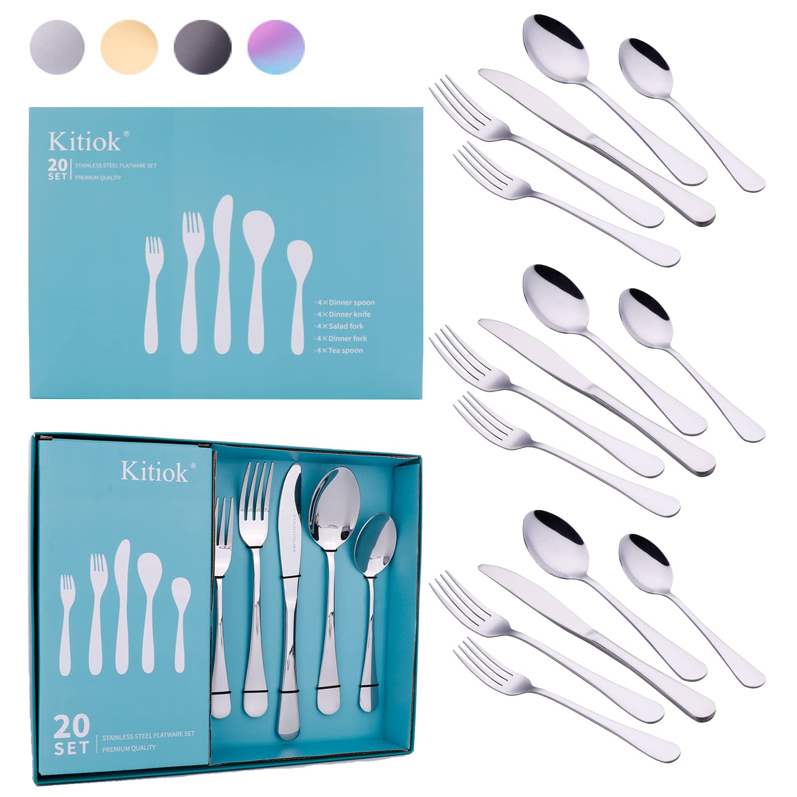 Premium 20-Piece Stainless Steel Silverware Set for 4 - Mirror Polished Cutlery Set with Knives, Forks & Spoons - Dishwasher Safe Flatware for Everyday Dining & Dinner Parties (Silver)