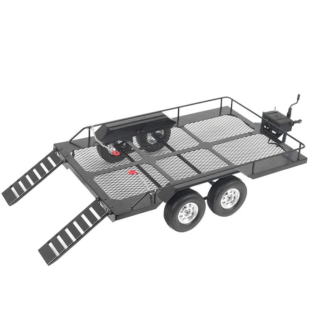 Tbest 1/10 Scale RC Car Trailer - Heavy Duty Metal Off-Road Trailer with 4 All-Terrain Tires | Compatible with TRX4 1/10 RC Crawler | Perfect for Trail Riding, Off-Road Adventures & RC Car Shows