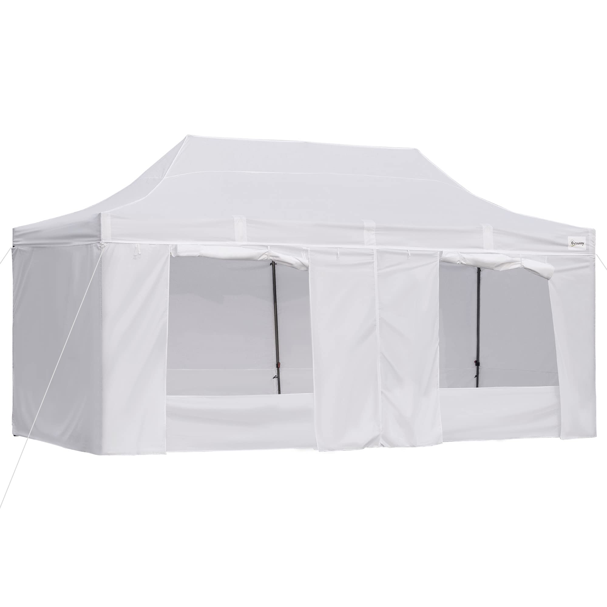 Outsunny 10' x 20' Pop Up Canopy Tent with Removable Sidewalls & Doors - Instant Shelter for Outdoor Parties, Events, Camping - Includes Wheeled Carry Bag & Height Adjustable Frame - Perfect for Backyard, Garden, Patio, Beach & Tailgating - White