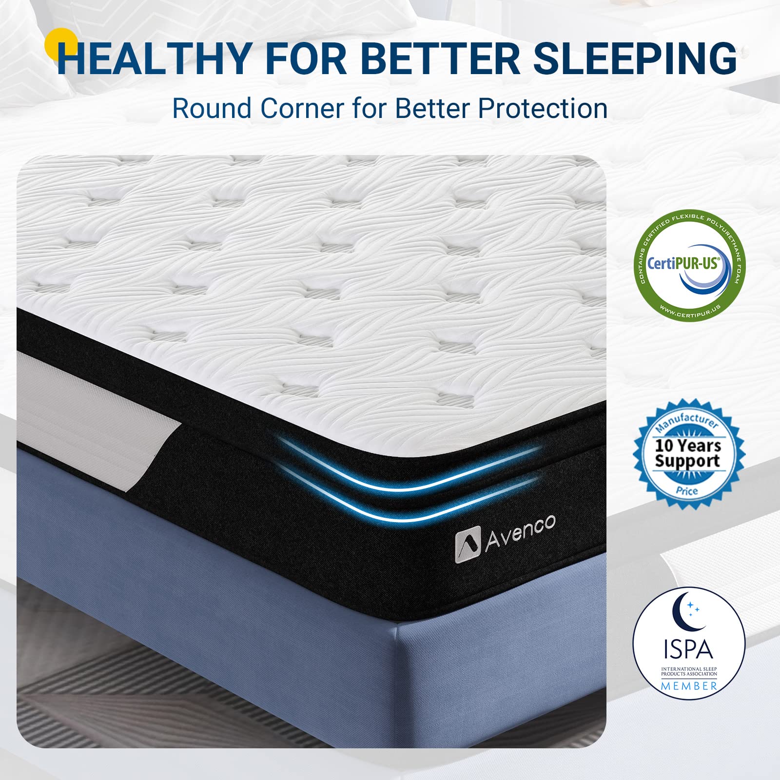 Avenco 10 Inch Full Size Hybrid Mattress - Medium Firm Gel Memory Foam & Pocketed Coils for Motion Isolation & Edge Support - Breathable Knit Fabric - Bed in a Box - Perfect for Guest Rooms, Dorms & Small Spaces