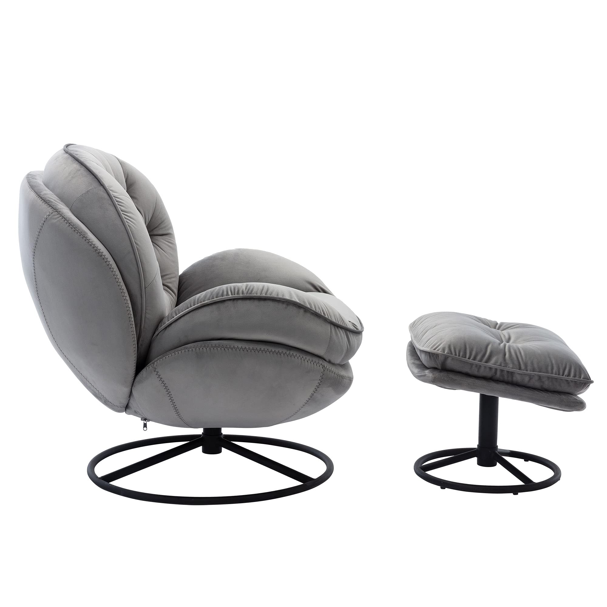 Velvet Swivel Accent Chair with Ottoman Set - 360 Degree Rotating Modern Lounge Chair with Footrest, Comfortable Armchair for Living Room, Bedroom & Office - Soft Gray Upholstered Leisure Sofa for Relaxing & Reading