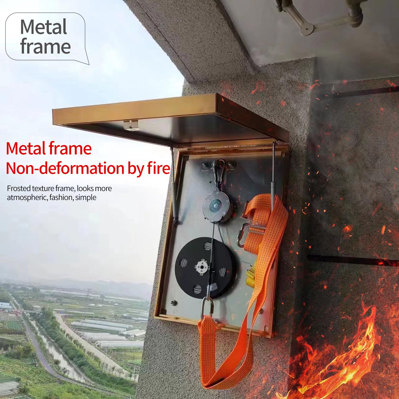 345FT (105M) Emergency Escape Rope System - High Rise Fire Safety Descent Device with Frame & Fire Prevention for Home & Office - Perfect for Fire Emergencies in Apartments, Hotels & Commercial Buildings