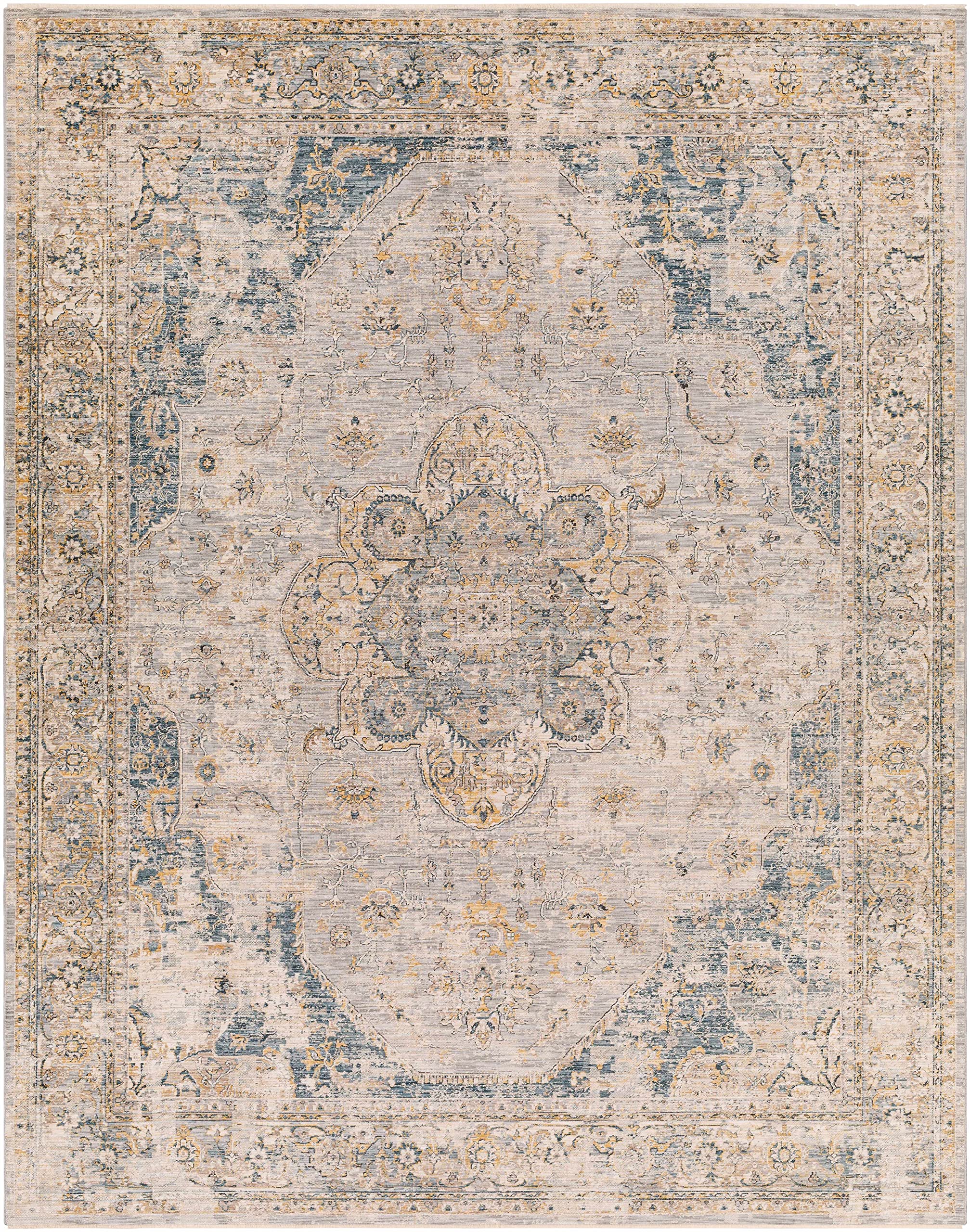 Hauteloom Tuganay Traditional Beige Blue Gray 2' x 3' Area Rug for Living Room Bedroom - Soft Non-Slip Floor Carpet for Home Decor, Cozy Comfort Underfoot