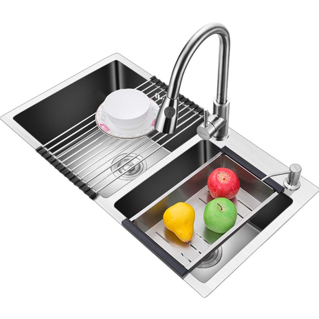 Premium Stainless Steel Double Bowl Undermount Kitchen Sink & Pull Down Commercial Faucet Combo Set - Durable, Easy to Clean for Modern Home & Restaurant Kitchens