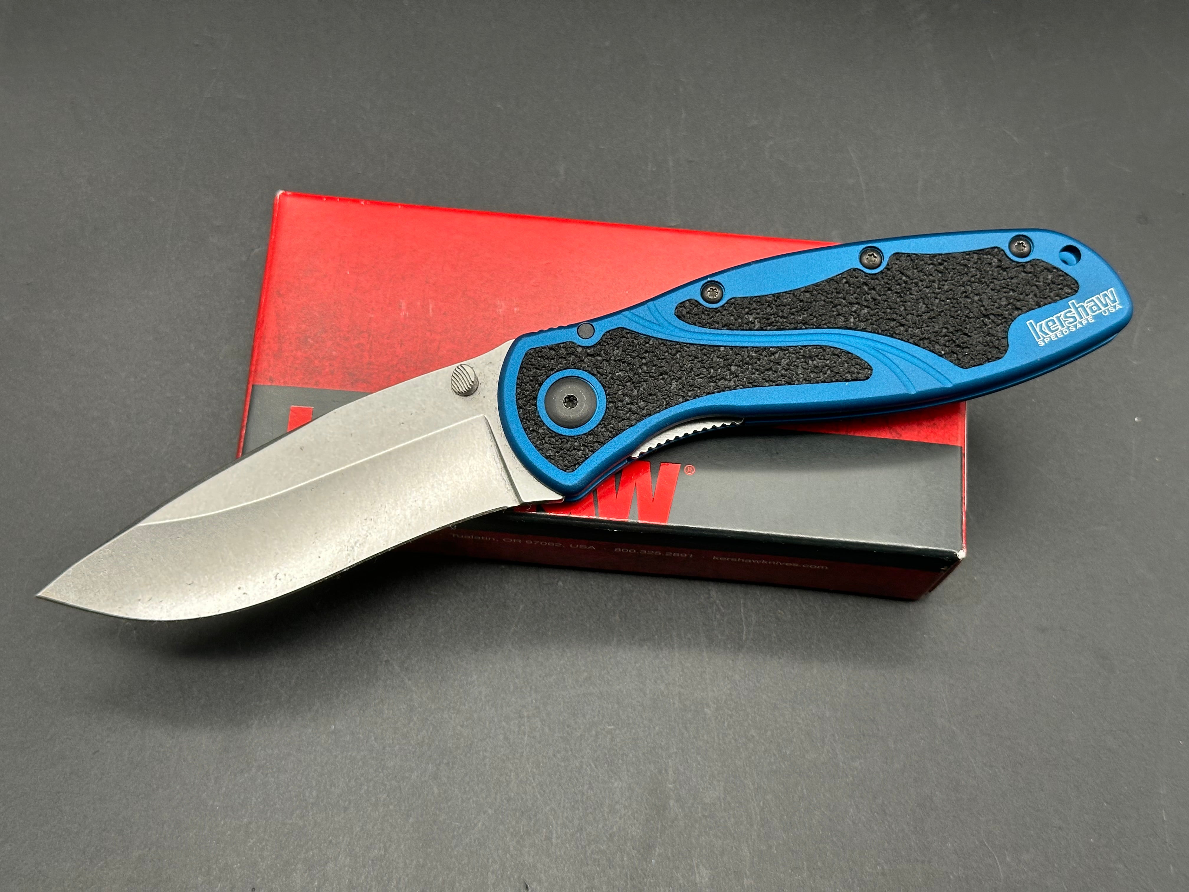KERSHAW K.O. BLUR Folding Pocket Knife - Navy Blue Handle | EDC Tactical Knife for Camping, Hiking & Outdoor Survival