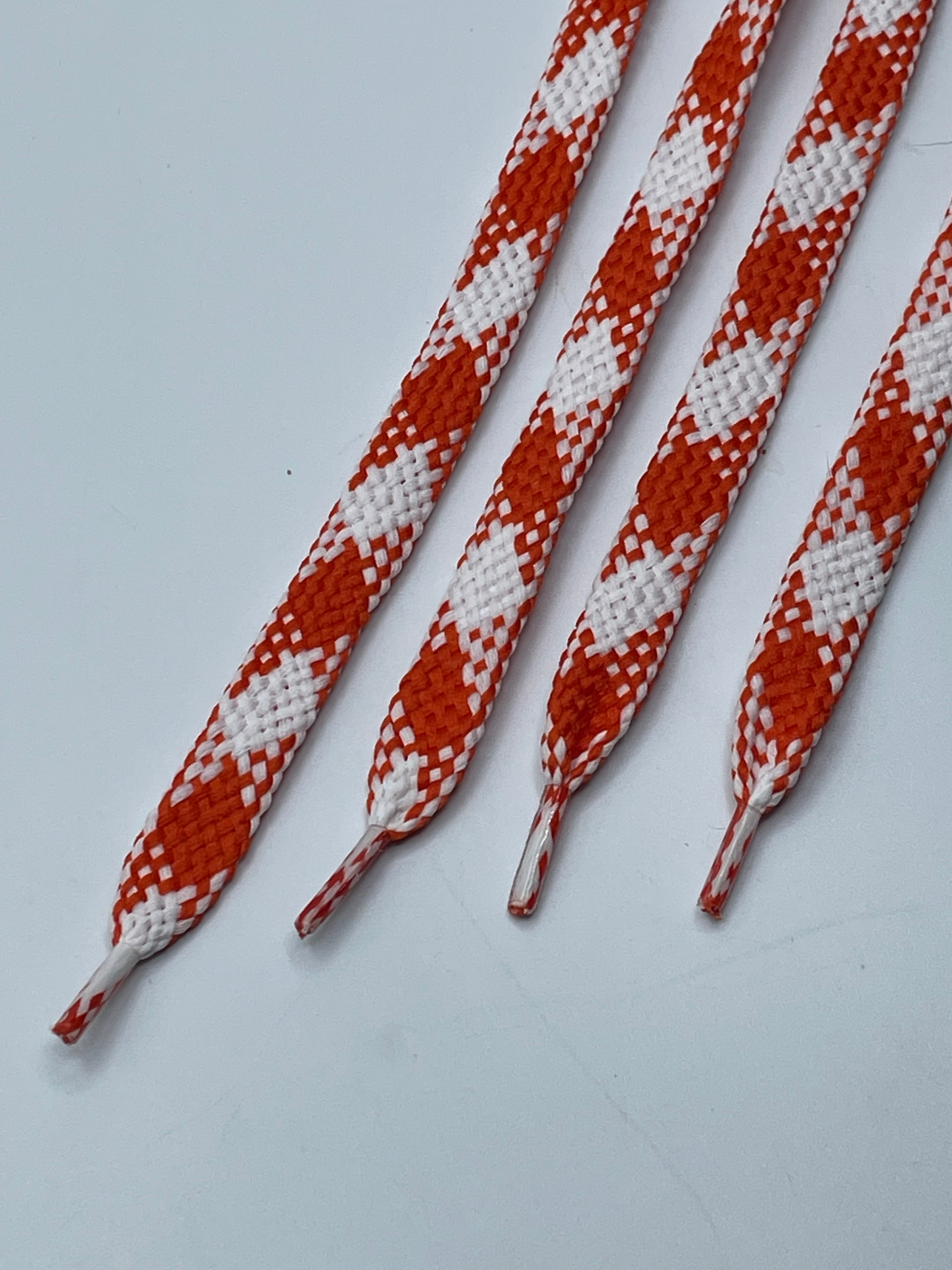 Flat Argyle Shoelaces - Orange and White Pattern for Dress Shoes & Casual Sneakers | Durable & Stylish Laces for Men & Women | Perfect for Office, School & Everyday Wear