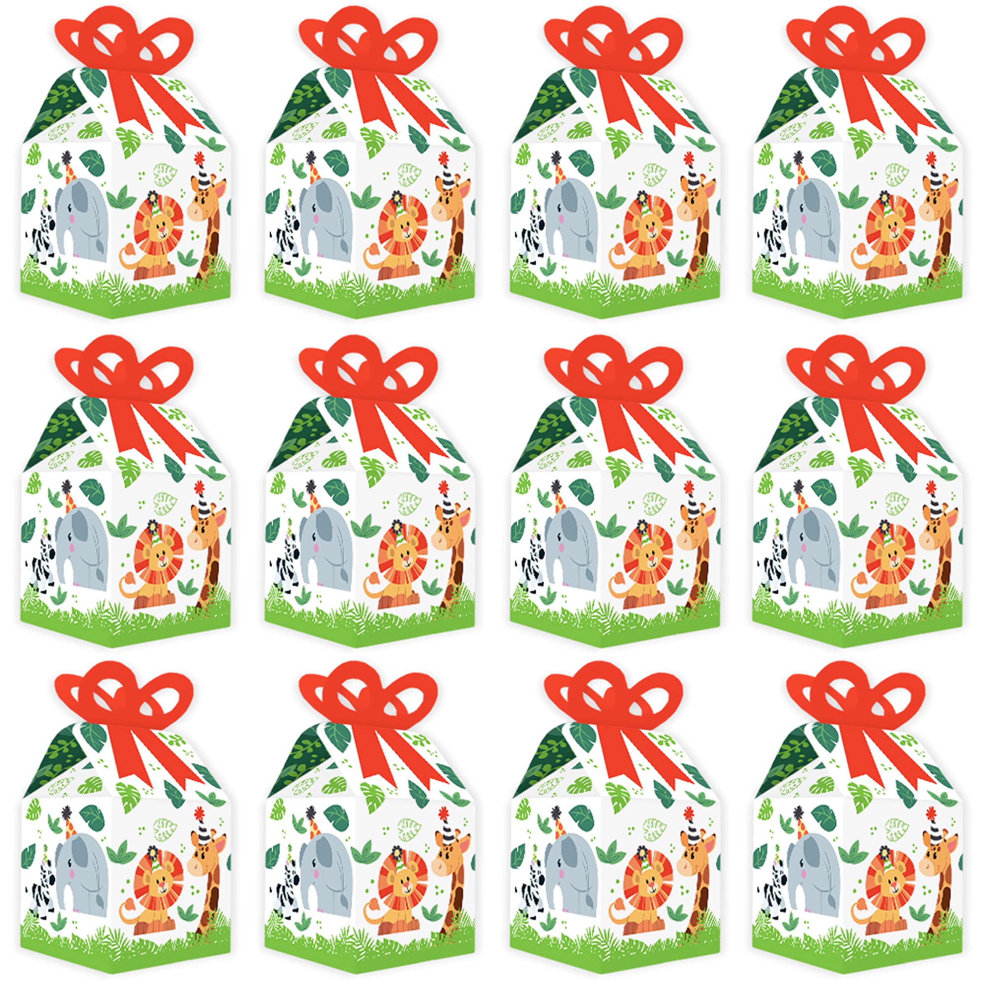 Jungle Party Animal Favor Boxes - Set of 12 for Safari Birthday & Baby Shower