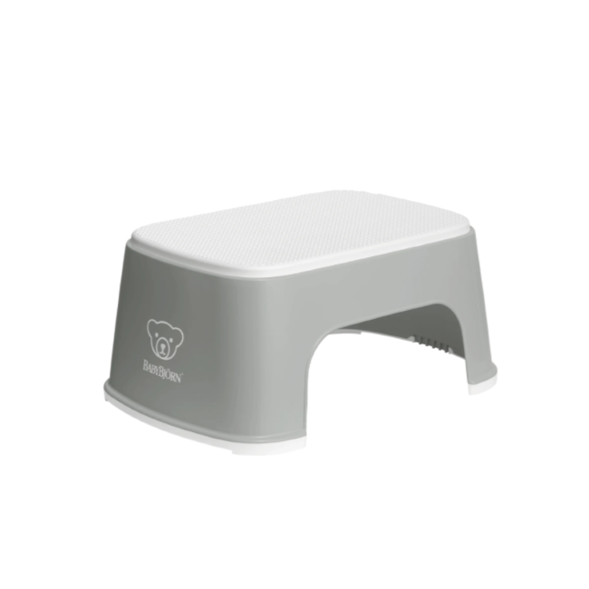 Baby Bjorn Step Stool for Toddlers - Gray & White Non-Slip Bathroom Stool, Kitchen Helper Step Up for Kids, Safe Learning Tower for Washing Hands & Brushing Teeth