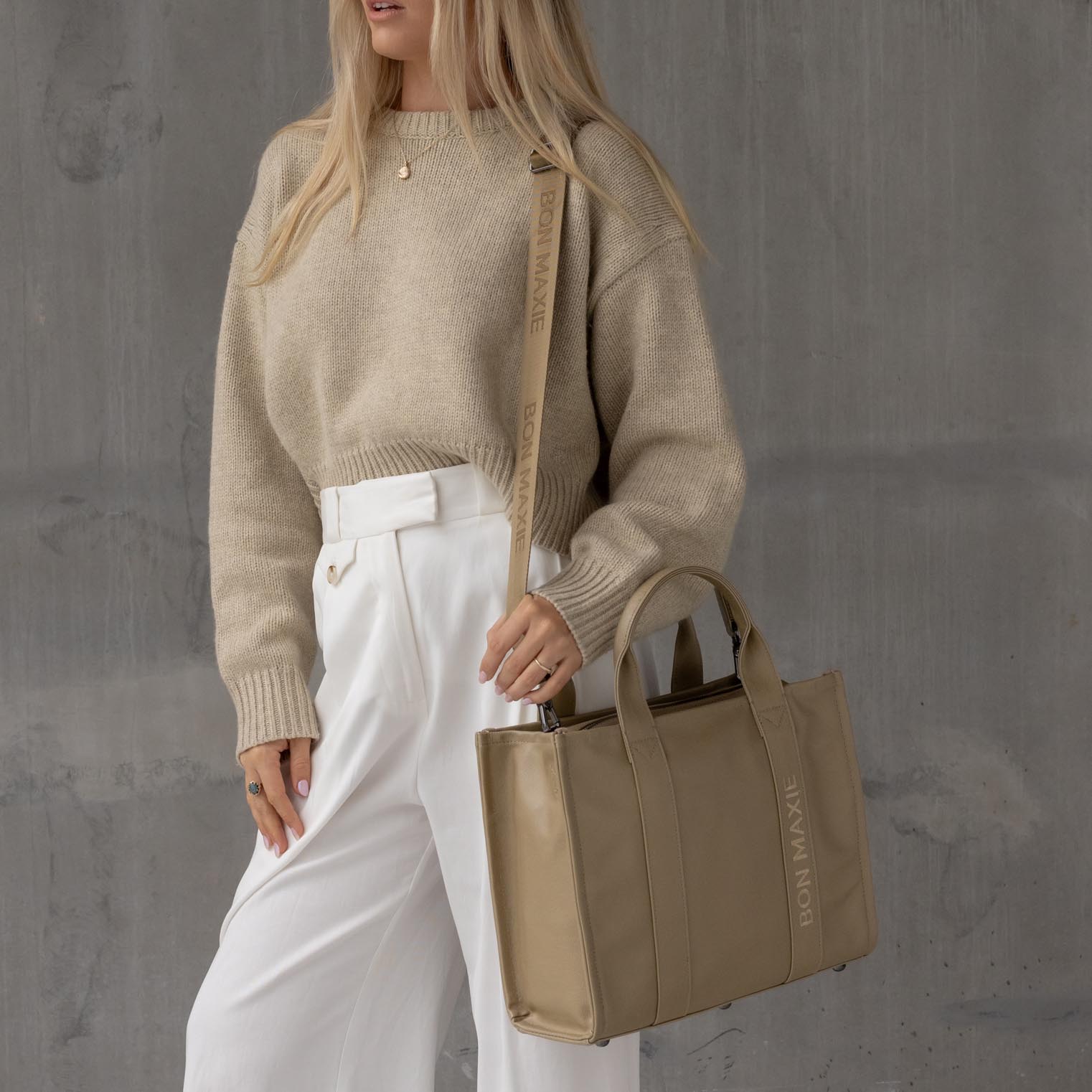 Structured Tote Bag Small - Stylish Latte Brown Leather Crossbody Shoulder Bag for Women | Perfect for Work, Travel & Everyday Use